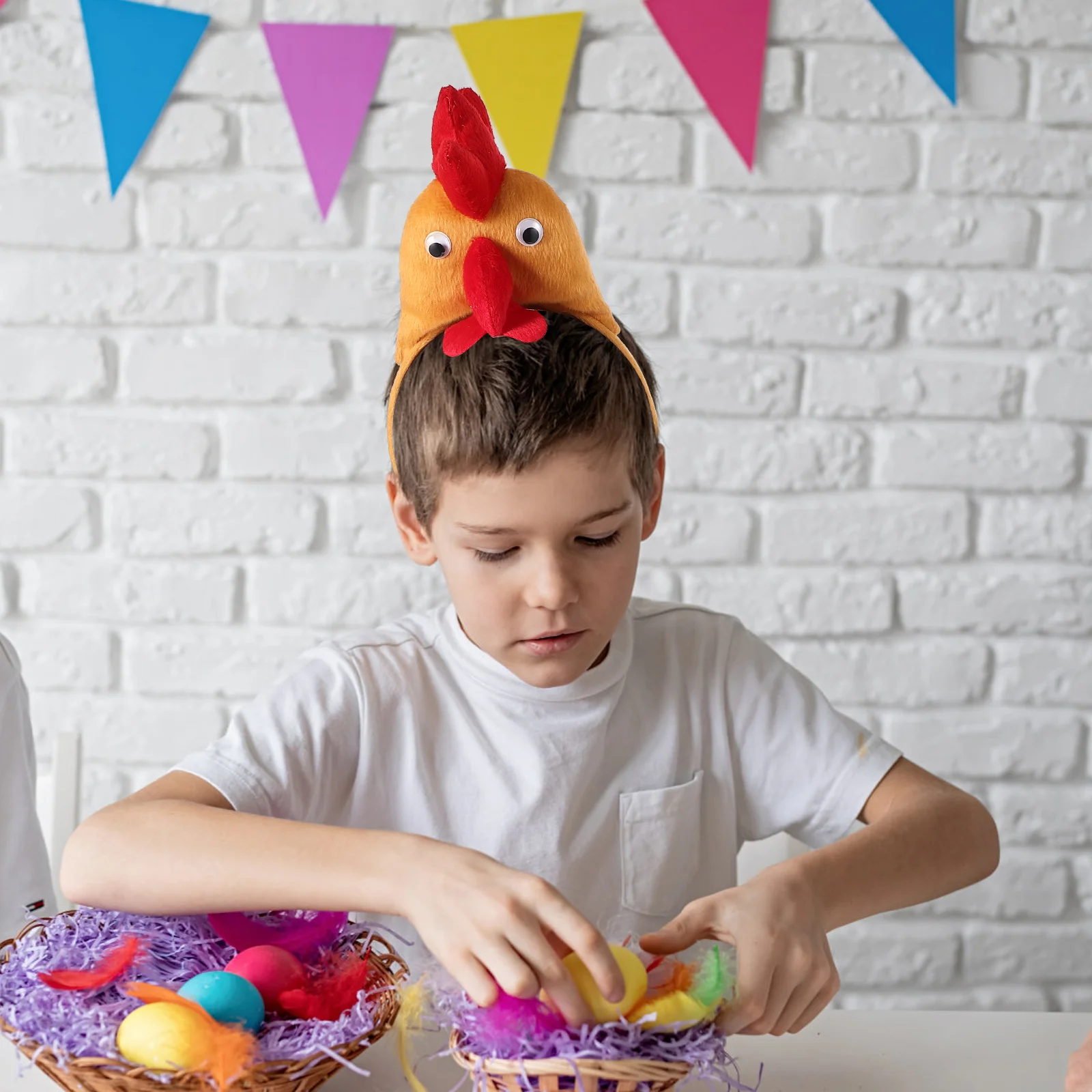 Three-dimensional Chicken Three-piece Set Headband Easter Bow Tie Festive Decorate Plush Headwear Festival Supply Short Baby