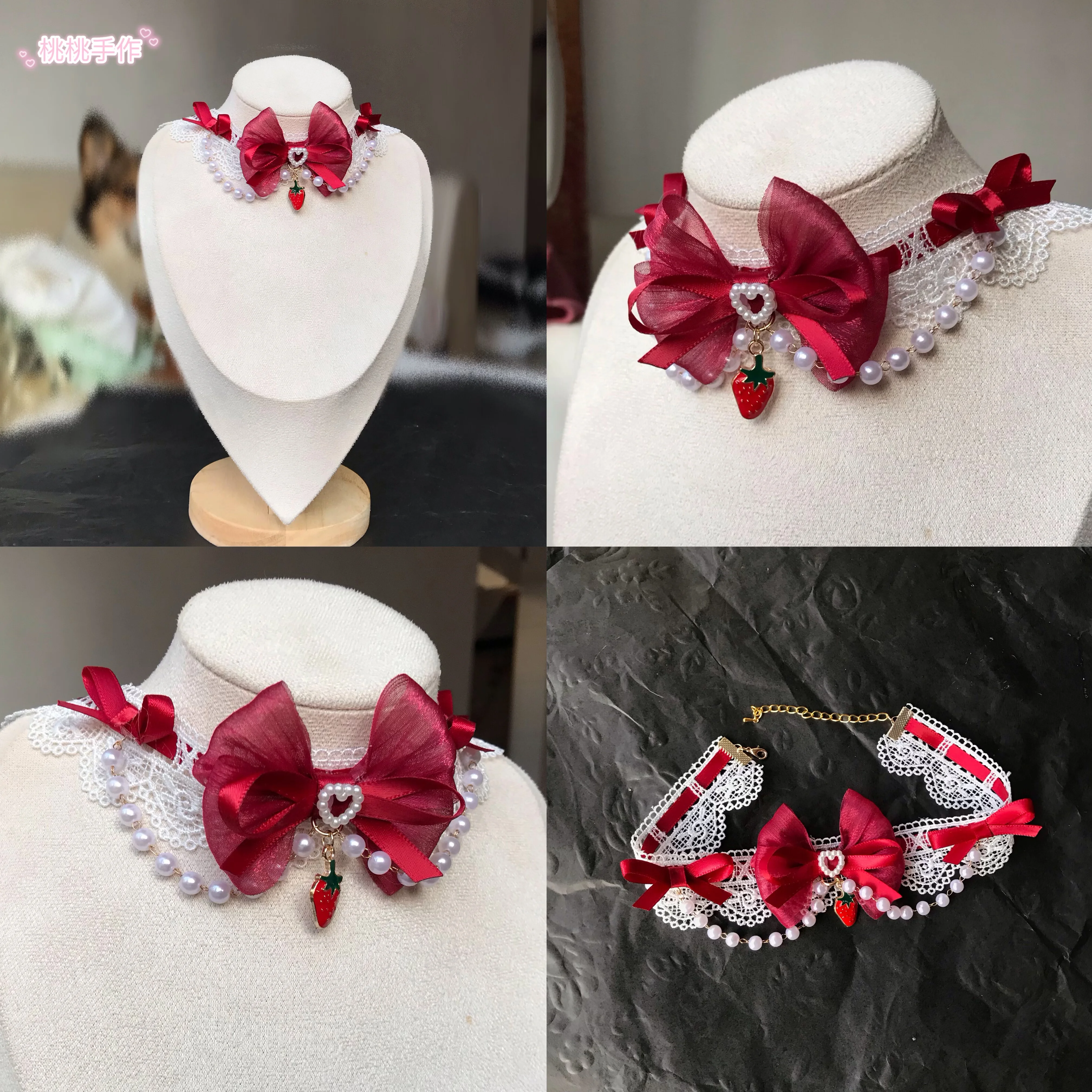 Homemade Lolita Strawberry Bow Necklace Cute Sweet Neck Strawberry Collarbone Chain Ap Pick Strawberry