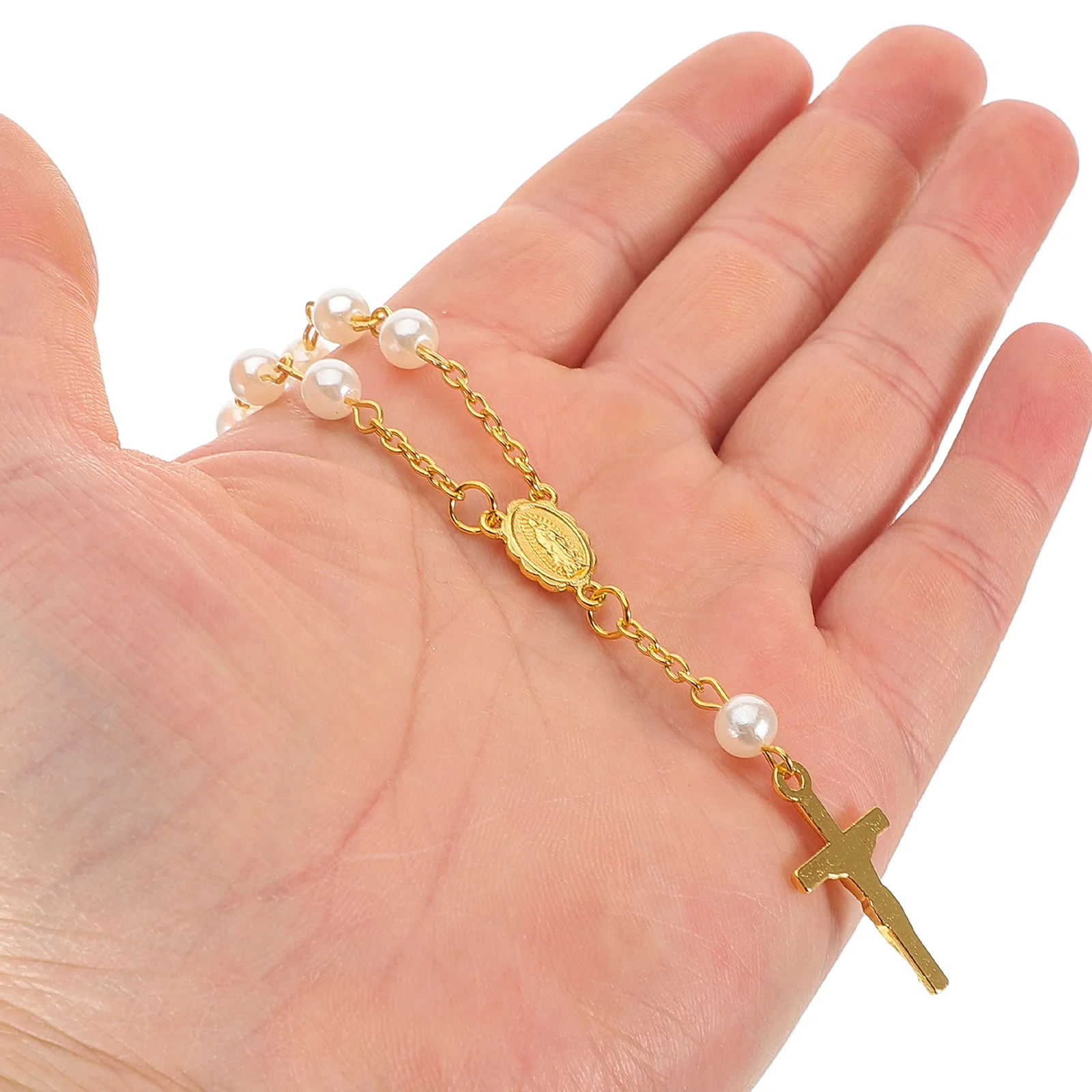 

Baptism Rosary Bracelet Catholic Cross Wristbands Christian Religious Favor Mini Pearl Sweaty Proof Compact Elegant Party Gift