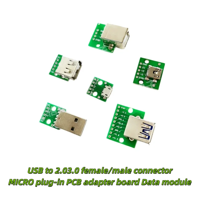 5pcs Micro Mini A Male USB 2.0 3.0 A Female USB B Connector Interface to 2.54mm DIP PCB Converter Adapter Breakout Board