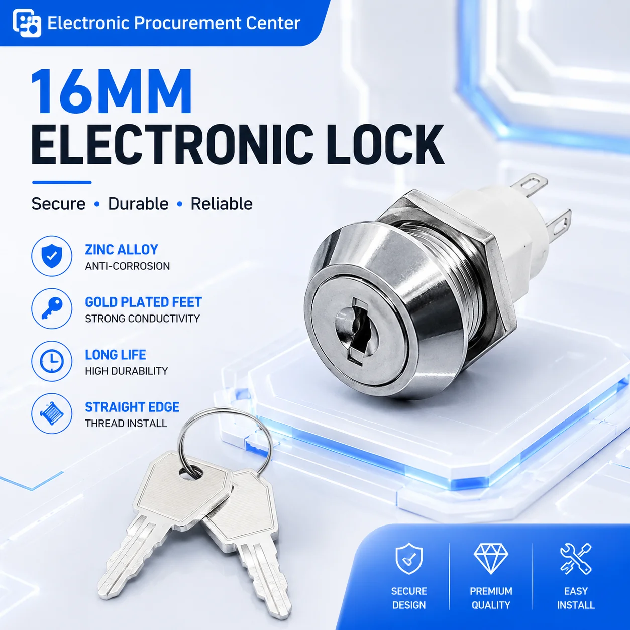 S1605 16mm Second Gear Electronic Key Switch Power Door Lock Base Station Elevator Accessories