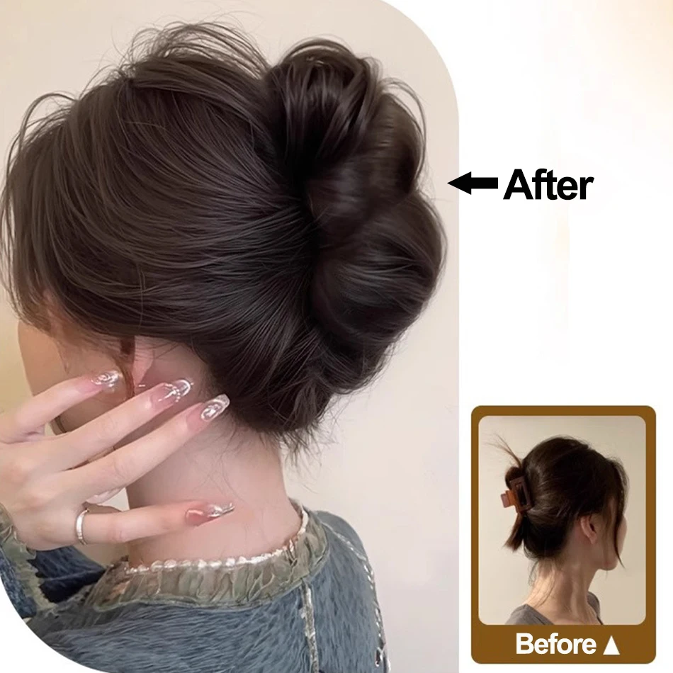Synthetic Messy Bun Hair Piece Claw Clip Ponytail Extensions Scrunchie-style Lazy Flower Bud Bun Chignon Wavy Curly Ponytail