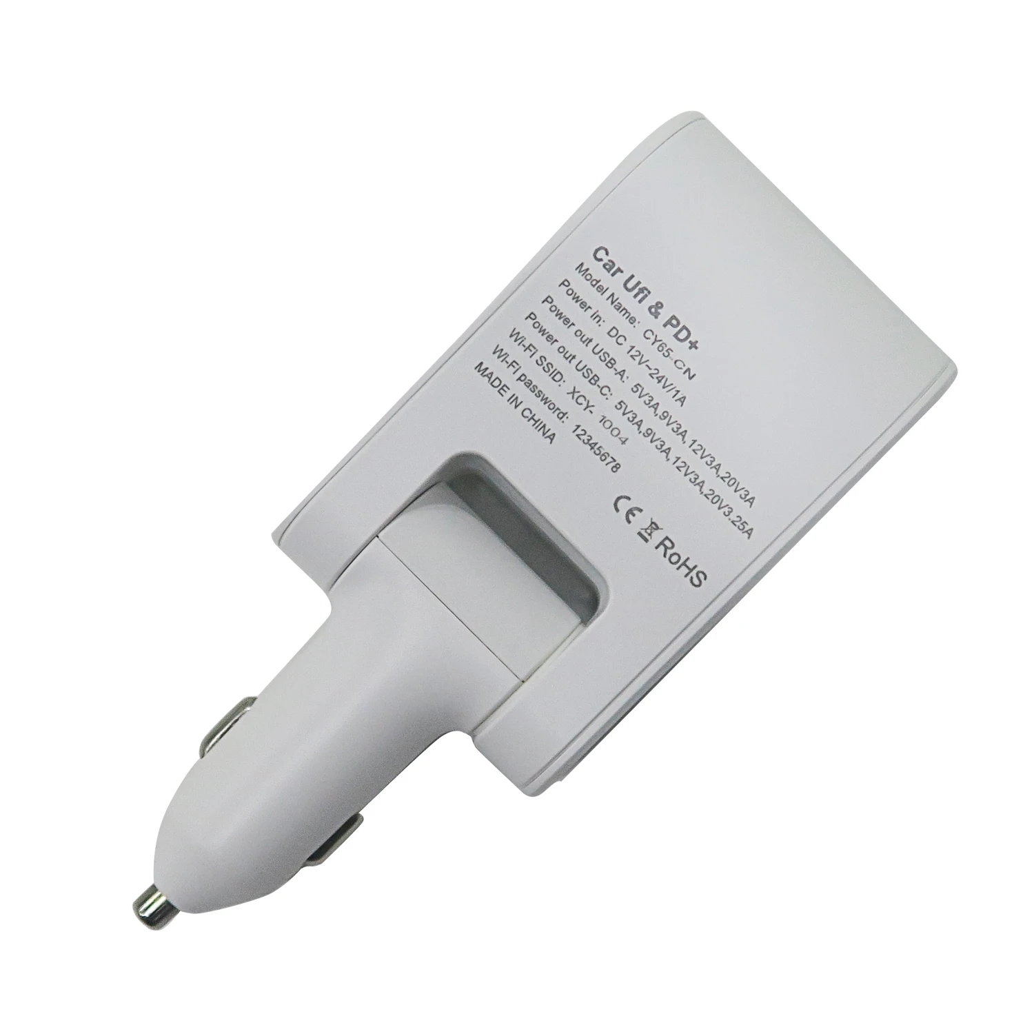 

Car charger with USB and Type-C ports supports inserting SIM card WiFi and 65W fast charging