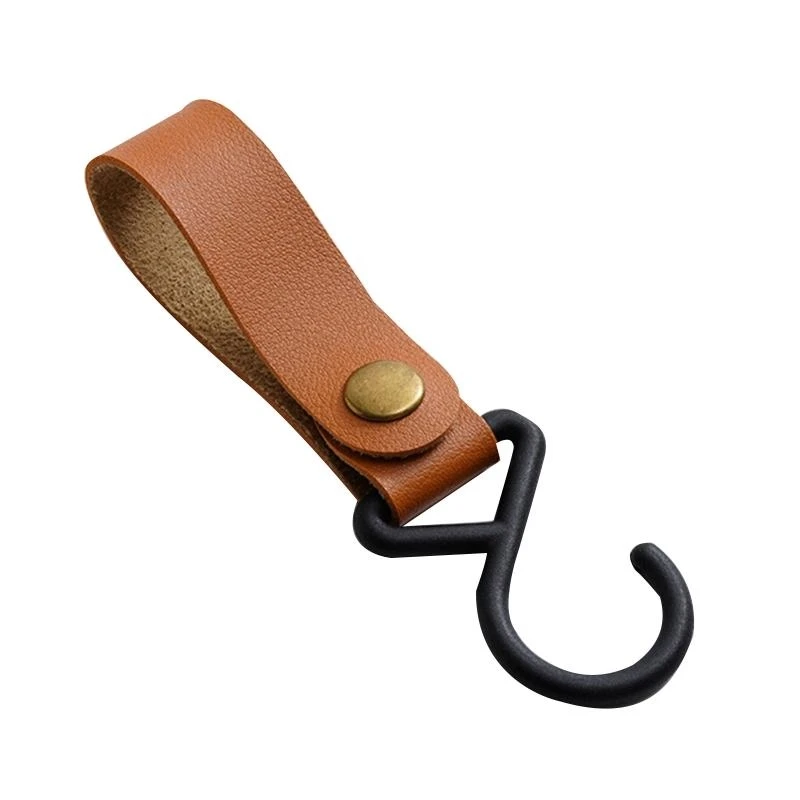

J15U Outdoor Baby Bag Stroller Hook PU Leather Strap S Hooks with Plastic Carabiners Stroller Accessories for Pram Stroller