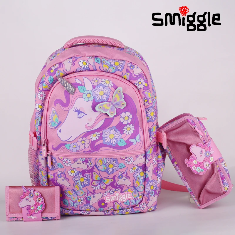 

Genuine Australian Smiggle Pink Flower Unicorn Backpack Stationery Elementary School Children'S Meal Bag Pencil Case Card Bag