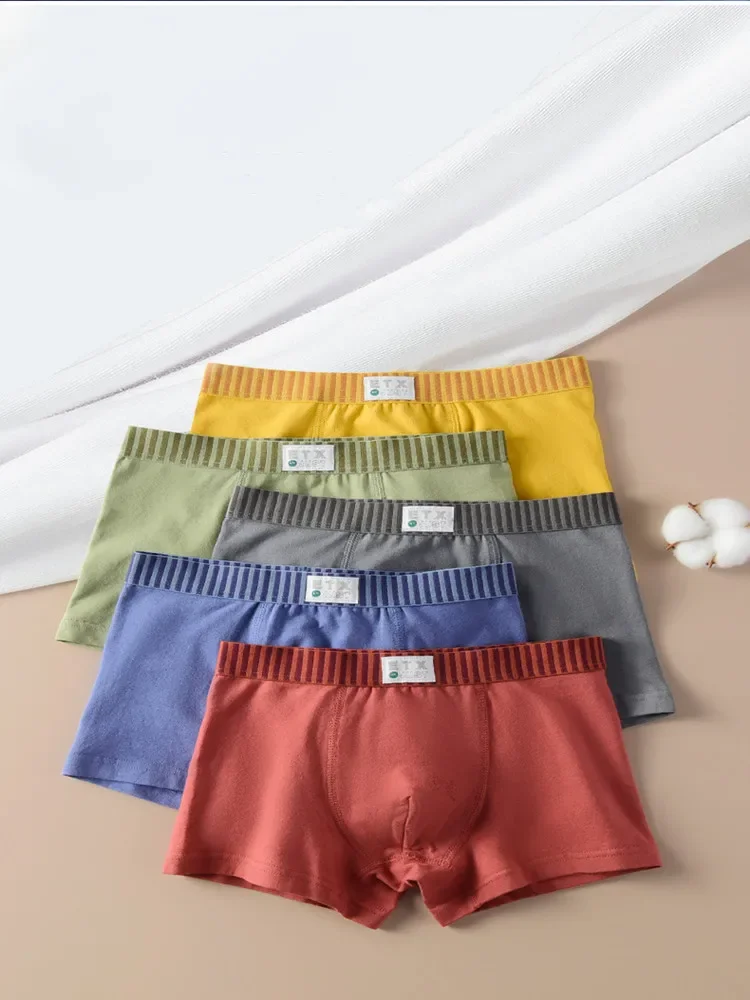 new children high quality solid boys cotton boxer shorts panties kids underwear for 2-20y teenager 5pcs/lot student wholesales