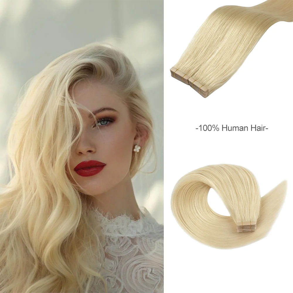 

Tape in Human Hair Extensions 100% Remy Hair Straight Skin Weft Invisible For Salon High Quality 14"-24" #60 Blonde Color Hair