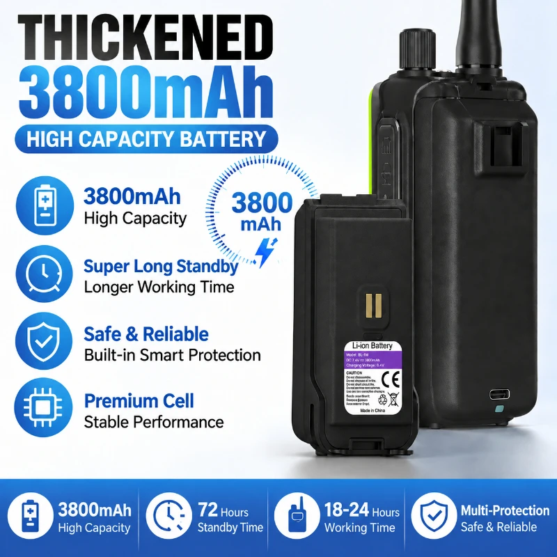 UV-5R Mini 3800mAh Baofeng Walkie Talkie Thicker Battery AM FM VHF UHF 999CH Type-C Long Range Handheld Two Way Radio ForHunting