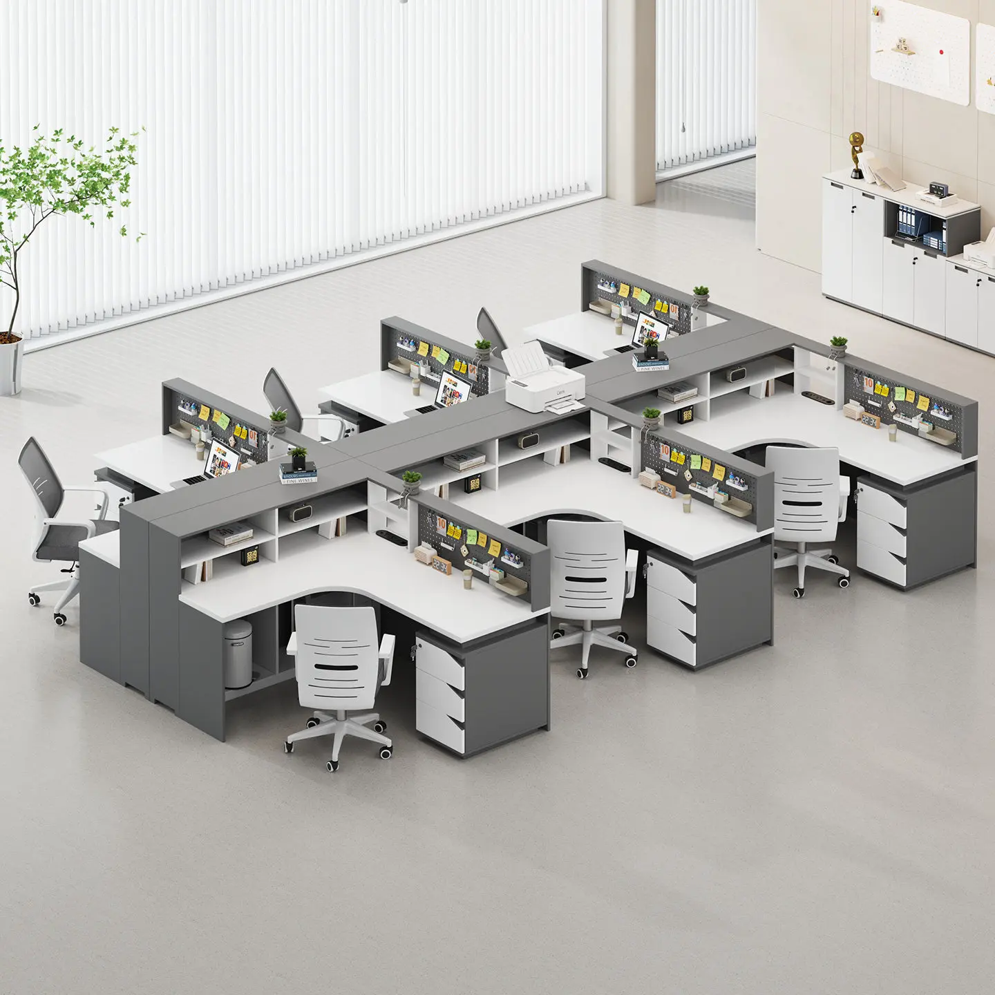 E0 Level Staff Desk Simple Modern 4 Person 6 Seat Office Staff Desk and Chair Combination Set