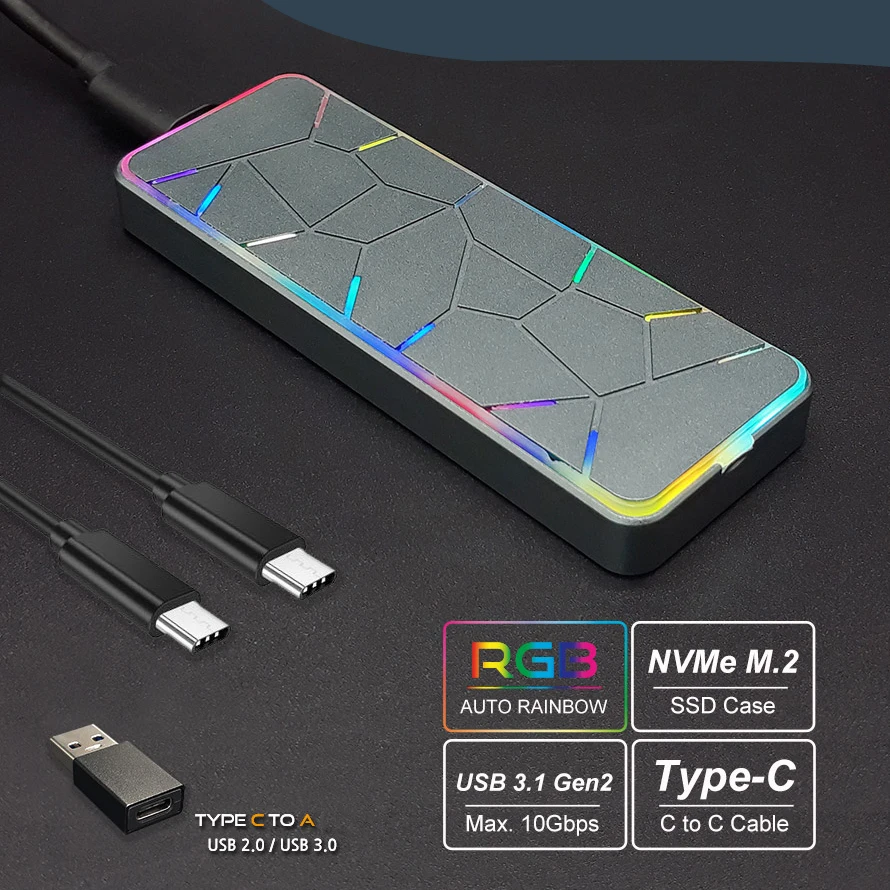 

RGB SSD Enclosure M.2 NVMe USB 3.1 10Gbps PCIe M.2 SSD Case Enclosure External for External Hard Drive M/B+M Key M.2 SSD