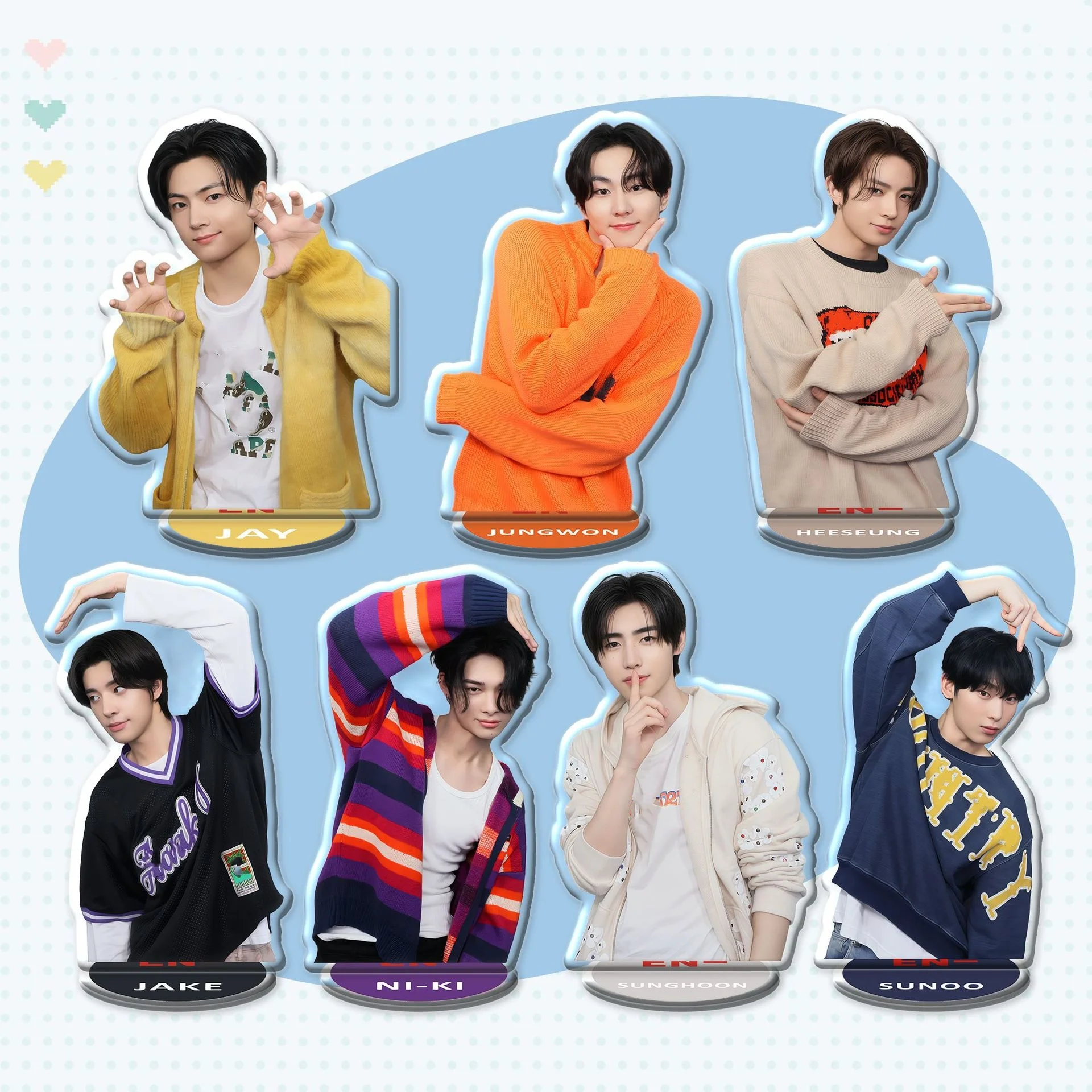 

Kpop JUNGWON HEESEUNG Standee Quality Acrylic HD Selfie Photo 10cm Stand Model SUNGHOON SUNOO Fans Desktop Collectible Gifts