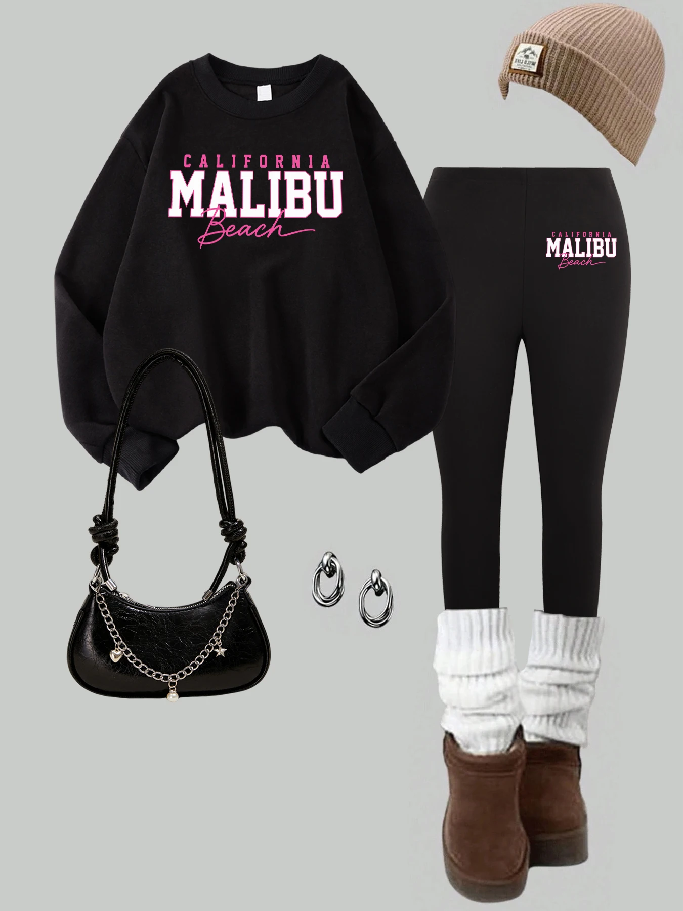 

Женские толстовки с пляжным принтом California Malibu, флисовый пуловер с круглым вырезом, утепленные повседневные леггинсы, универсальная свободная спортивная одежда