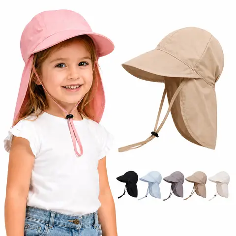 New Kids Sun Hat with Shawl Neck Protection Baby Summer Hat Beach Cap Korean Children Baseball Cap Outdoor Travel 1-4Y