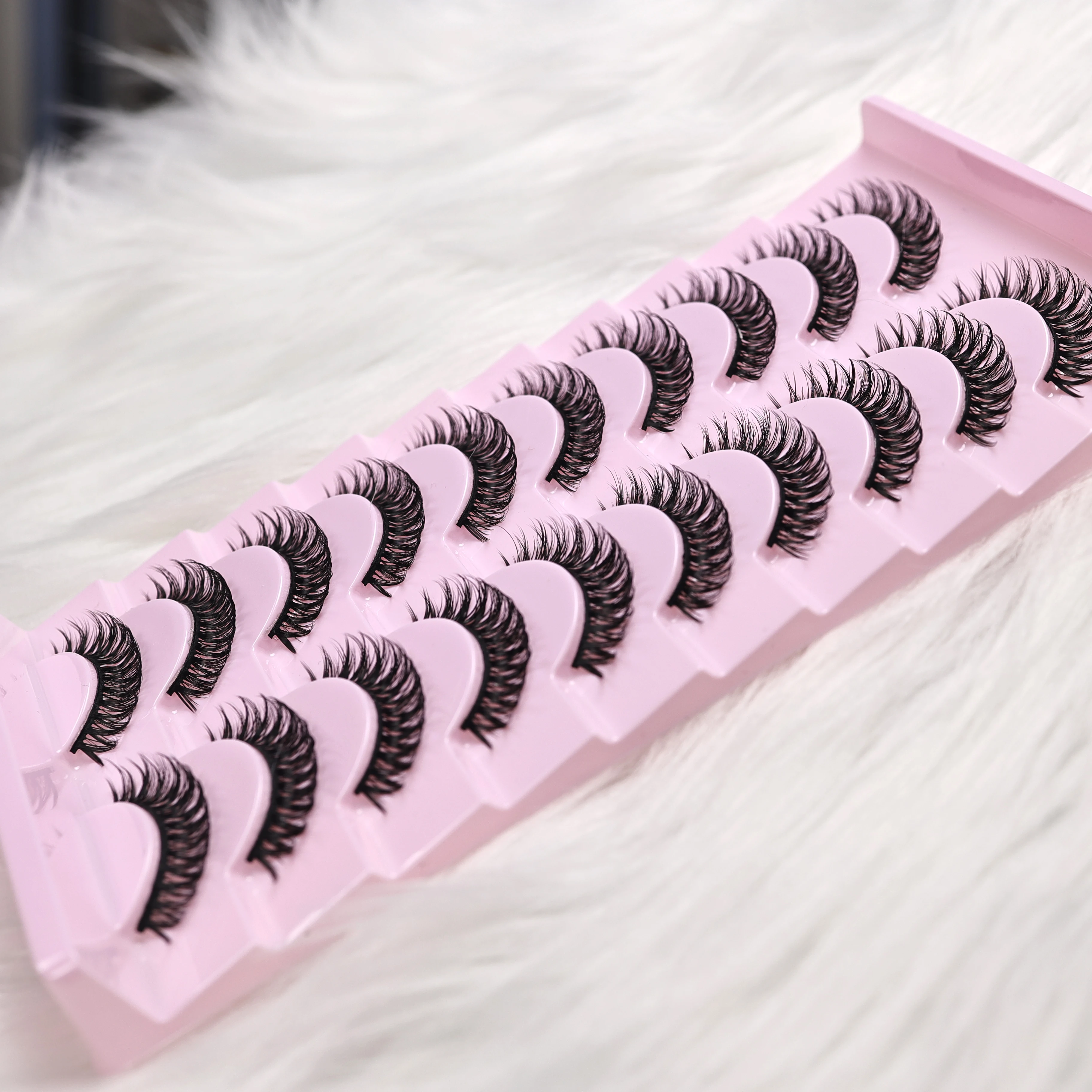 10Pairs D Curl Russian Strip Lashes Dramatic Make Up Fake Lashes Soft Reusable , Beginner-Friendly Fake Eyelashes