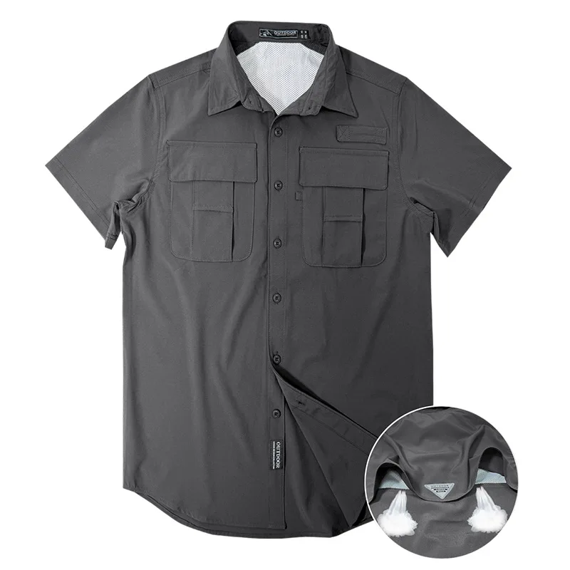 

Men's Casual Short-Sleeved Shirt Outdoor Workwear Solid Color Summer New Item for Middle-Aged And Young Men