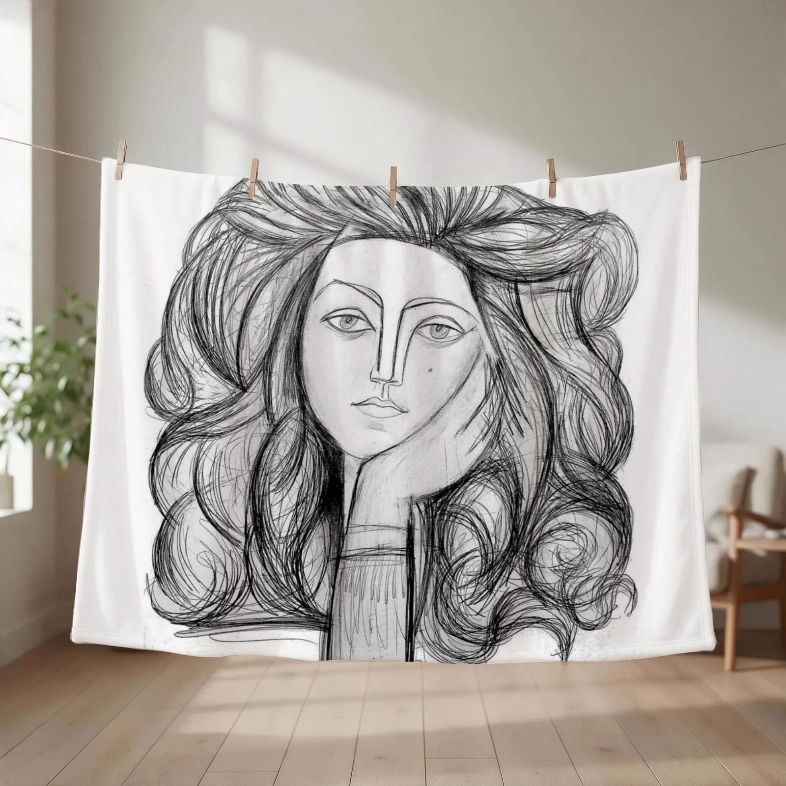 FRANCOISE 1946 : Vintage Abstract Charcoal Print Throw Blanket couch cozy soft plush fuzzy picnic outdoor blanket