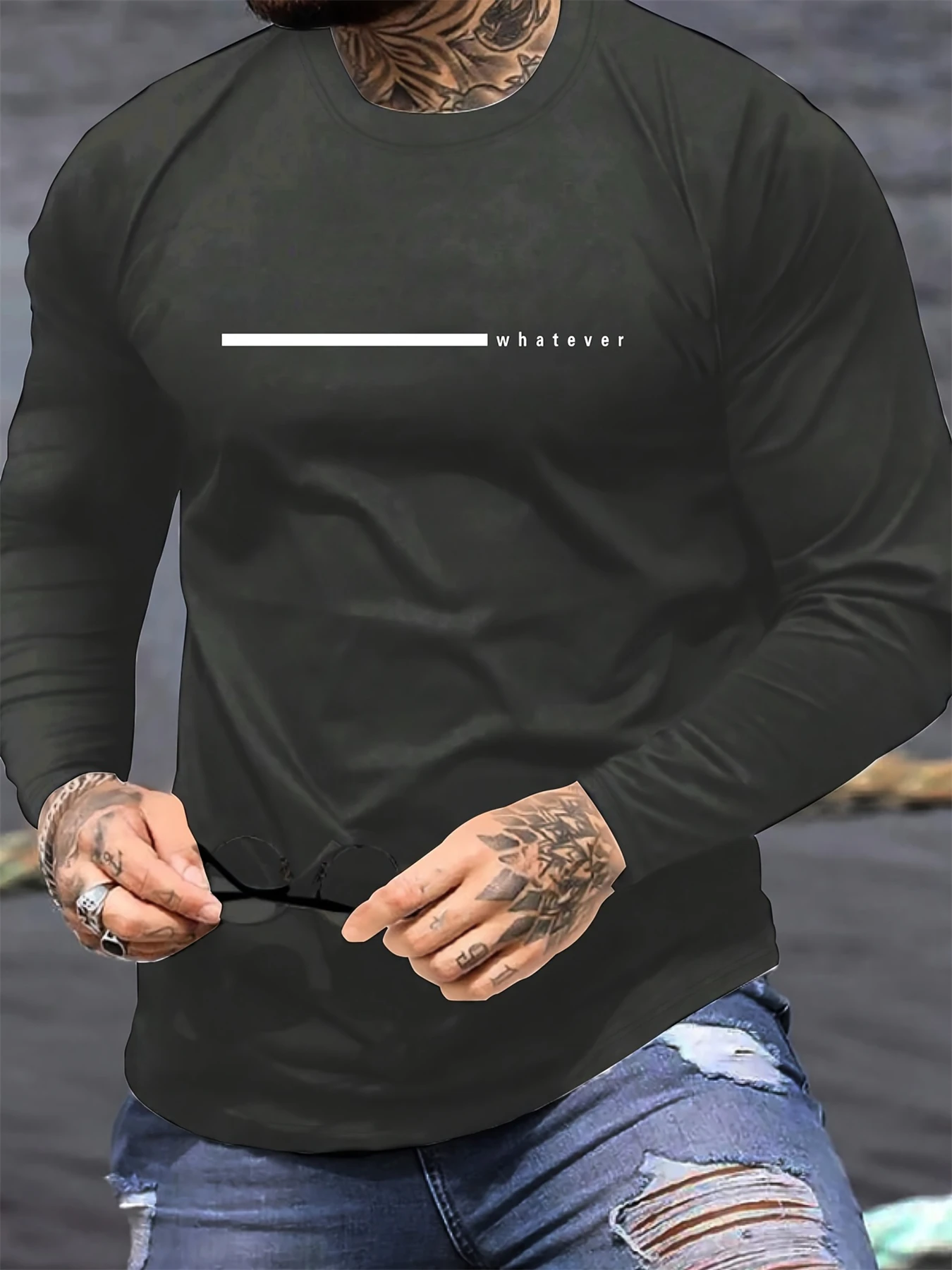 เสื้อยืดคอกลมแขนยาวผู้ชายผ้าฝ้ายแท้ 100% ทรงหลวม สไตล์ลำลอง พิมพ์ลายตัวอักษรได้หลากหลาย เหมาะสำหรับฤดูใบไม้ผลิและฤดูใบไม้ร่วง