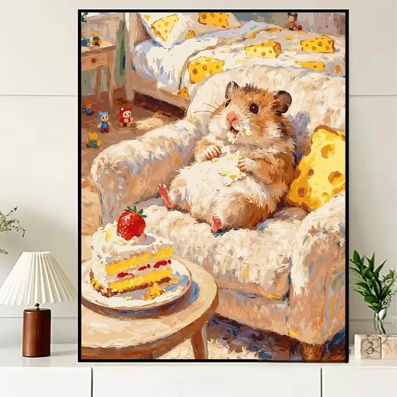 Modernes minimalistisches Set: Niedlicher kleiner Hamster als Diamantmalerei-Freund – schlichte schwarze Farbe für Wohnzimmer und Zuhause