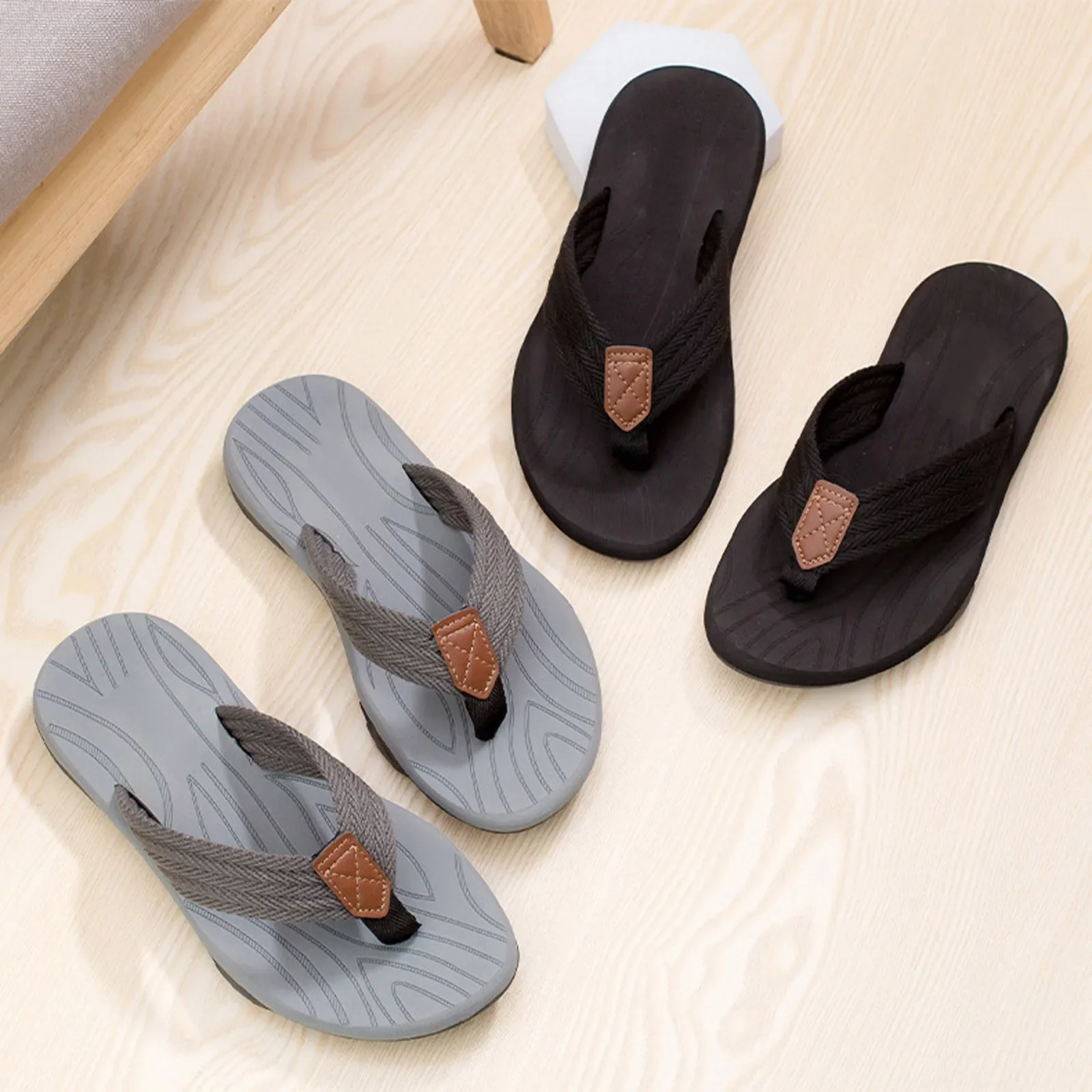 

Мужские Пляжные шлепанцы, черные Повседневные Дышащие утолщенные шлепанцы, для улицы, лето 2024