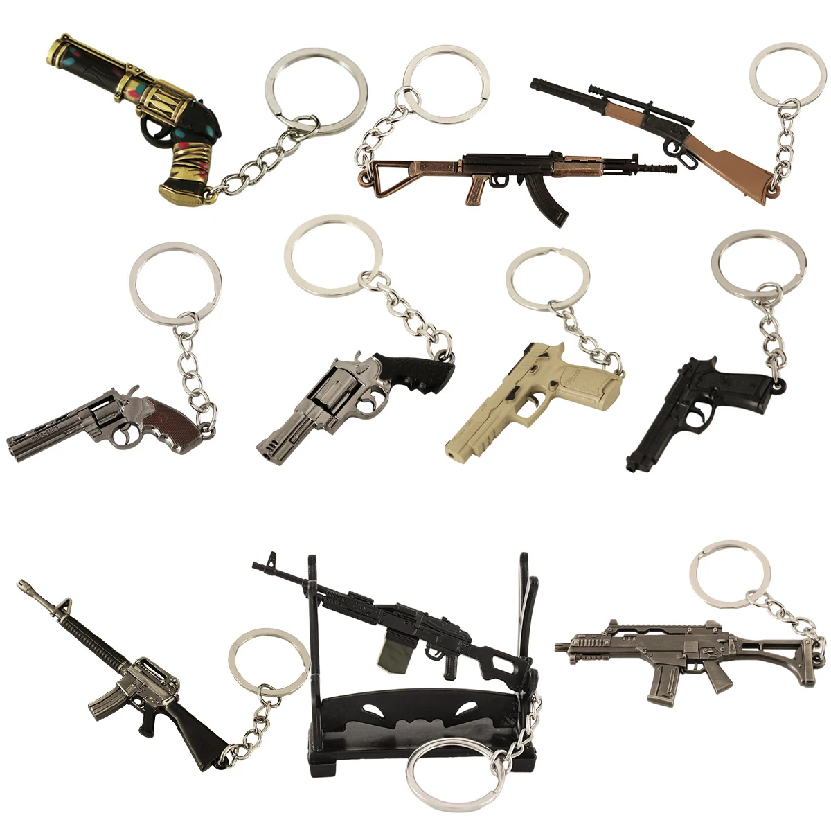 Anime Gun Model Keychains Game Colt 357 PKM M16A4 G36c MK47 M500 81-1 P320-M17 M92A1 M16A4 Boys Weapon Keychain Fans Gifts