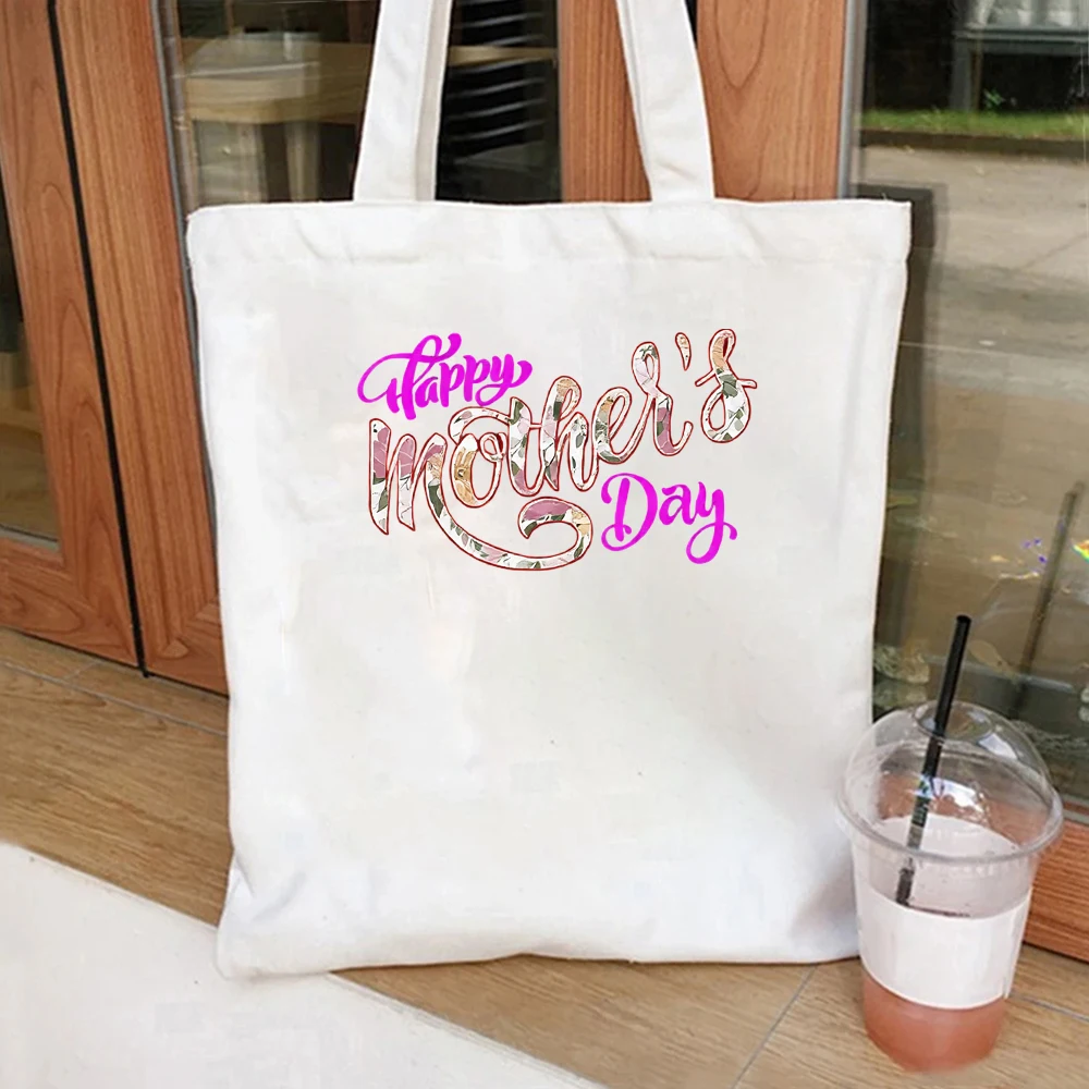 Happy Mother's Day Tote Bag, Cute Sloth Design Canvas Shoulder Bag, Gift for Mom, Animal Lover Tote for Women