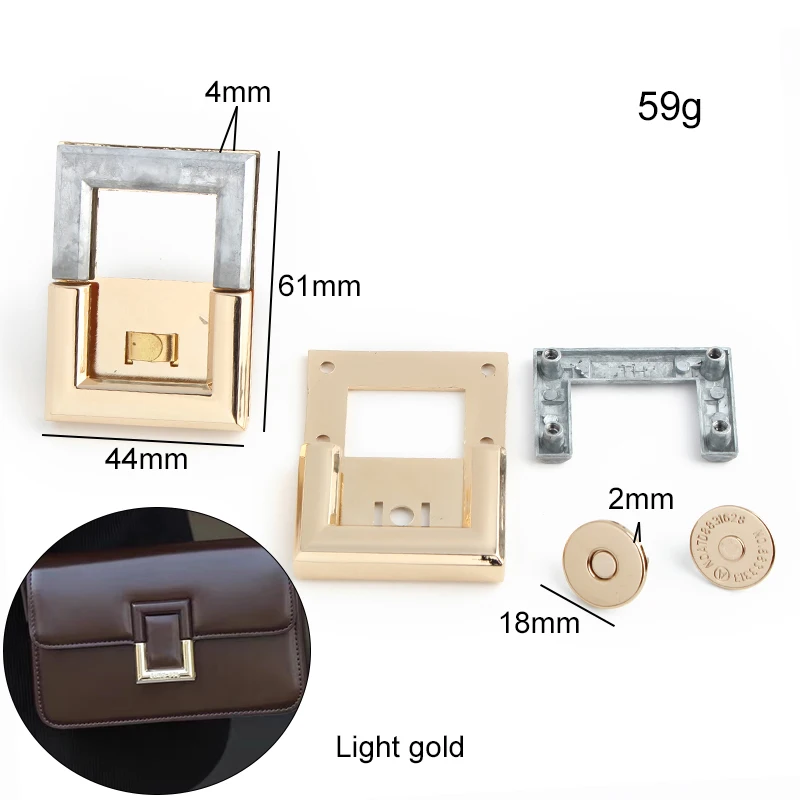 Serrures magnétiques en métal argenté pour sacs à main, démarreur de sac à main, serrure à torsion, boucles de ceinture rectangulaires, accessoires