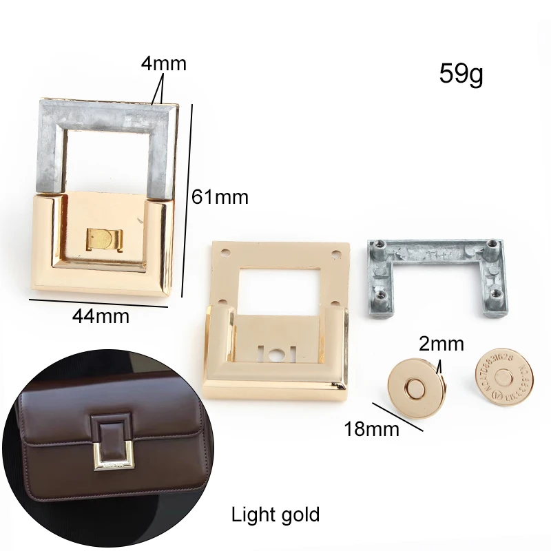 핸드백용 실버 금속 마그네틱 잠금 장치, 어깨 지갑 회전 트위스트 잠금, 직사각형 벨트 버클, DIY 가방 액세서리, 1-5-20 세트