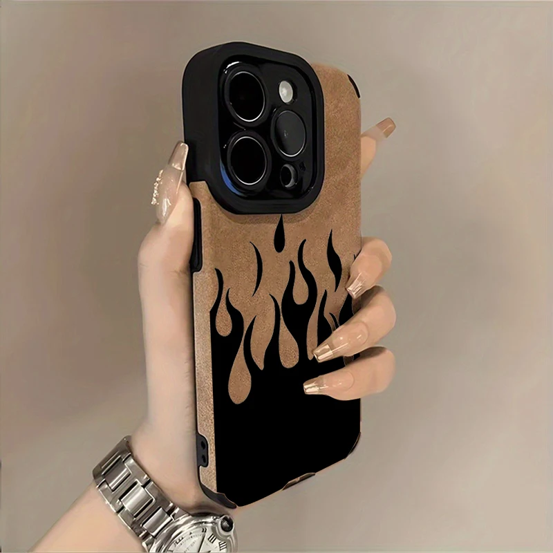 Stylish Black Flame Print Case for iPhone 16 15 17 Pro Max 14 13 12 11 Air XR X XS 7 8 Plus SE 2022 Shockproof Protective Cover