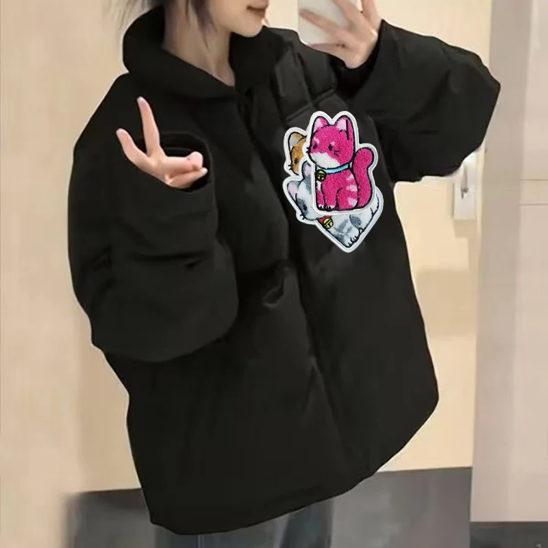 

Элегантная женская стеганая куртка-парка черного цвета с длинным воротником из меха, зимняя, приталенная, с капюшоном, простая, теплая, осенняя, с карманами, в стиле OL