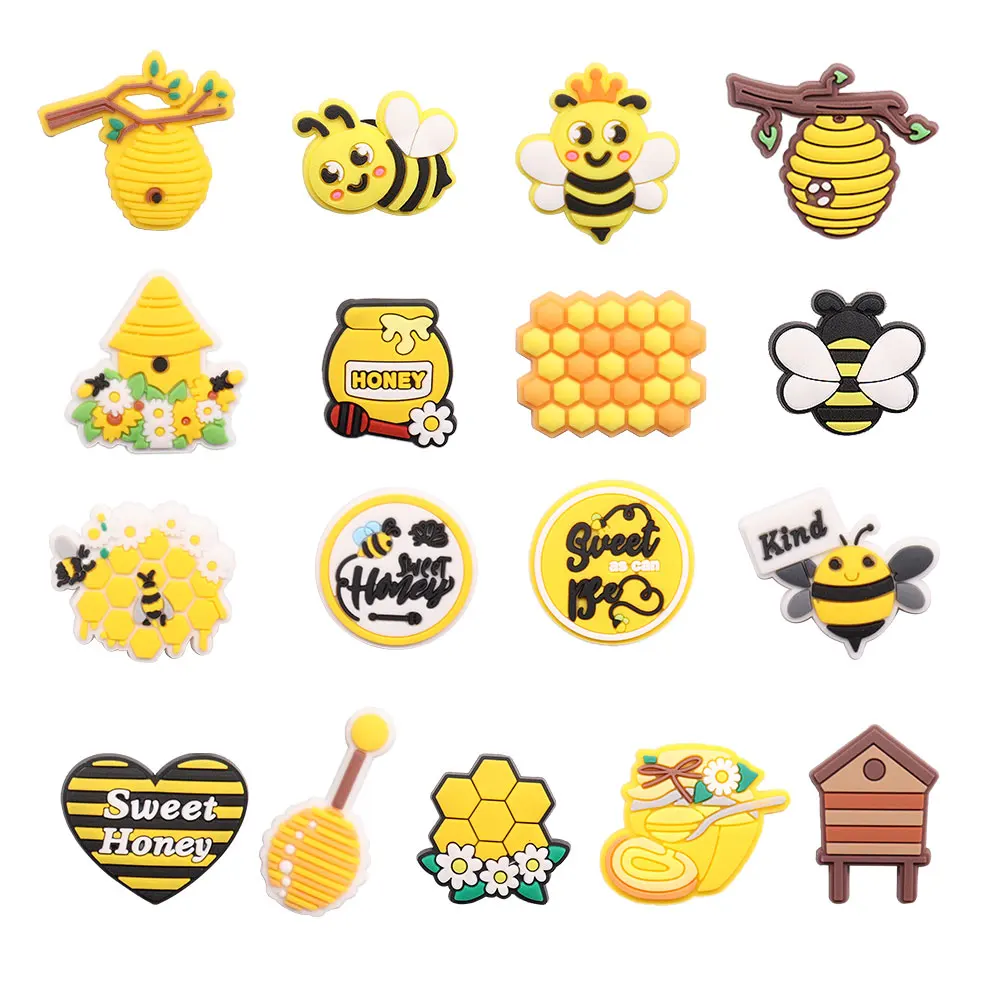 50PCS Wholesale Honeycomb Beehive Adorable Shoes Charms Accessories Kids Buckle Clog Slipper Decorations DIY Backpack