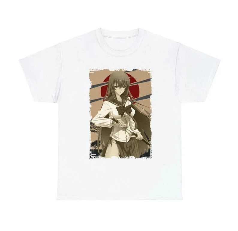 เสื้อยืดอนิเมะ Unisex Highschool of the Dead Saeko Busujima สำหรับผู้หญิงและผู้ชาย ทรงหลวม ระบายอากาศได้ดี เหมาะสำหรับฤดูร้อน