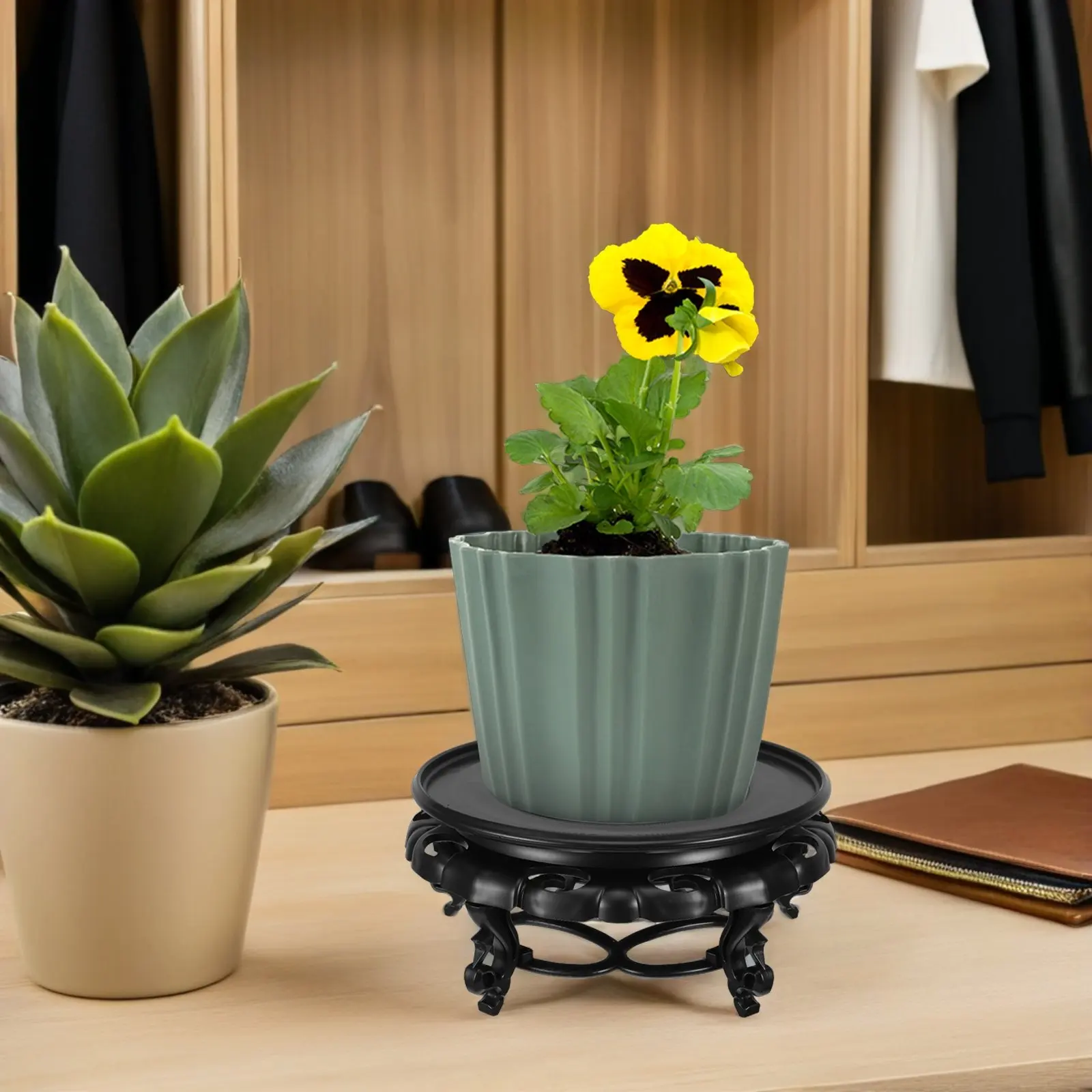 Flower Pot Stand Imitation Wood Round Pedestal Riser for Fish Bowl Planter Bonsai Vase Stone Display Rack Oriental Style Plant
