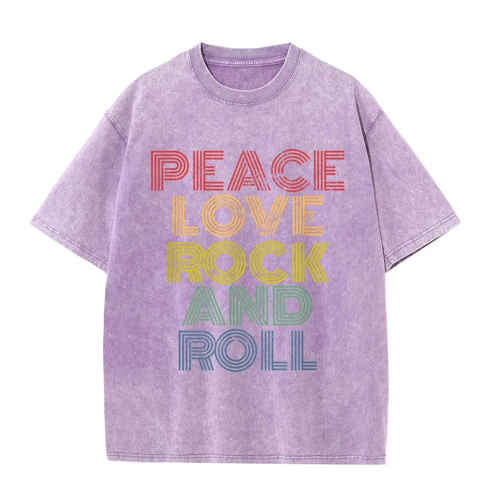 Peace Love Rock'n'Roll Distressed Rock Concert T-Shirt Men's Clothes Anime 반팔티 5xl Size Cotton T Shirt Full Short Round Summer