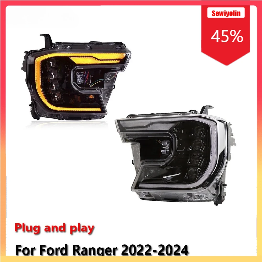 

Автомобильные светодиодные фары, автомобильные детали для Ford Ranger 2022-2024, противотуманные DRL, стоп-сигнал, указатель поворота, Plug and Play