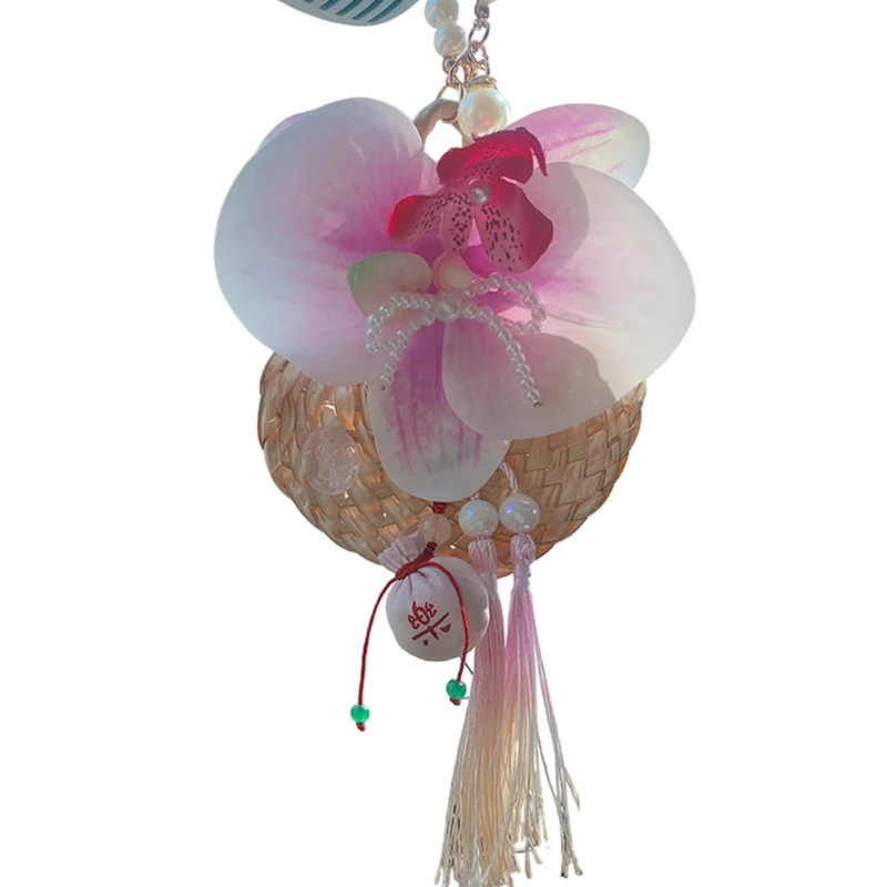 Fashion Butterfly Orchids Charm Key Rings Imitation Pearls and Fabric Texture Statement Item Suitable for Stylish Women