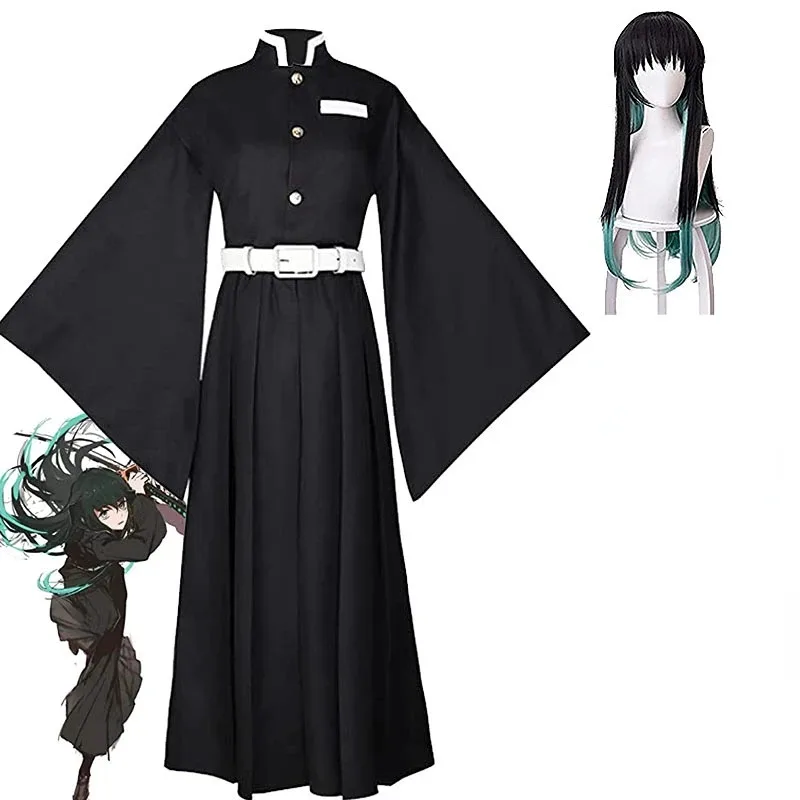 

Anime Demon Slayer Kimetsu No Yaiba Cosplay Costumes Tokitou Muichirou Black Skirt Adult Child Halloween Costume Wig Suit