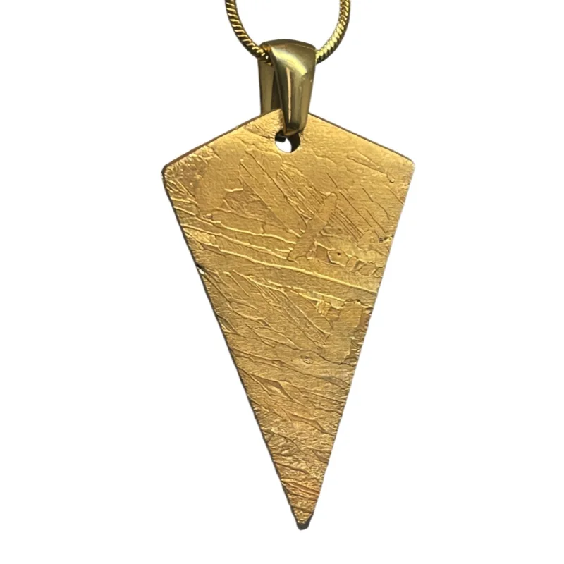 Muonionalusta Meteorite Triangle Spear Pendant 18K Gold Plated Etched Natural Iron Meteorite Necklace Collectible Gift LK581