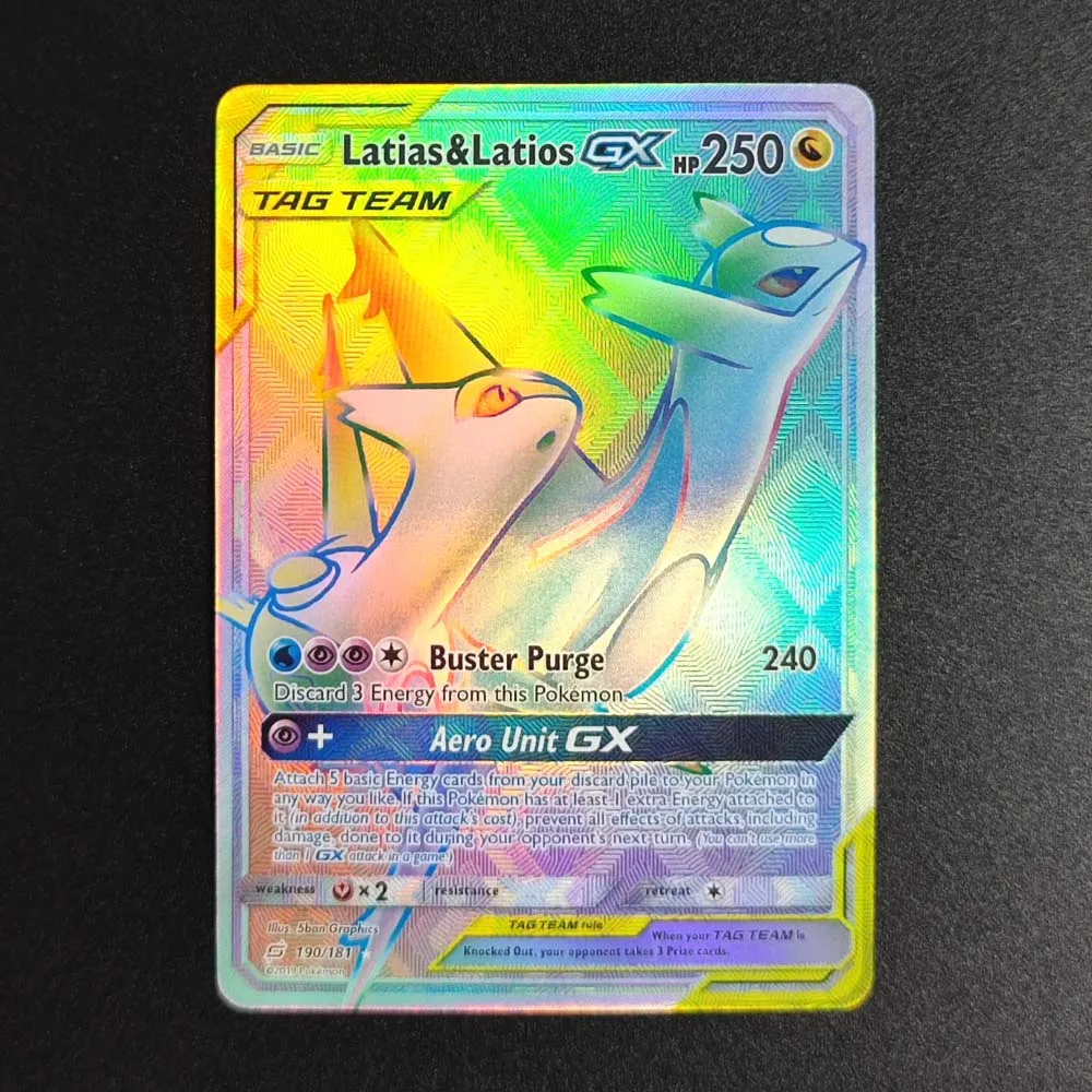 بطاقات مجموعة البوكيمون الإنجليزية PTCG Latias Latios Giratina Zekrom Lugia Rayquaza Mimikyu Sylveon GX بطاقات أنيمي الألعاب الكلاسيكية