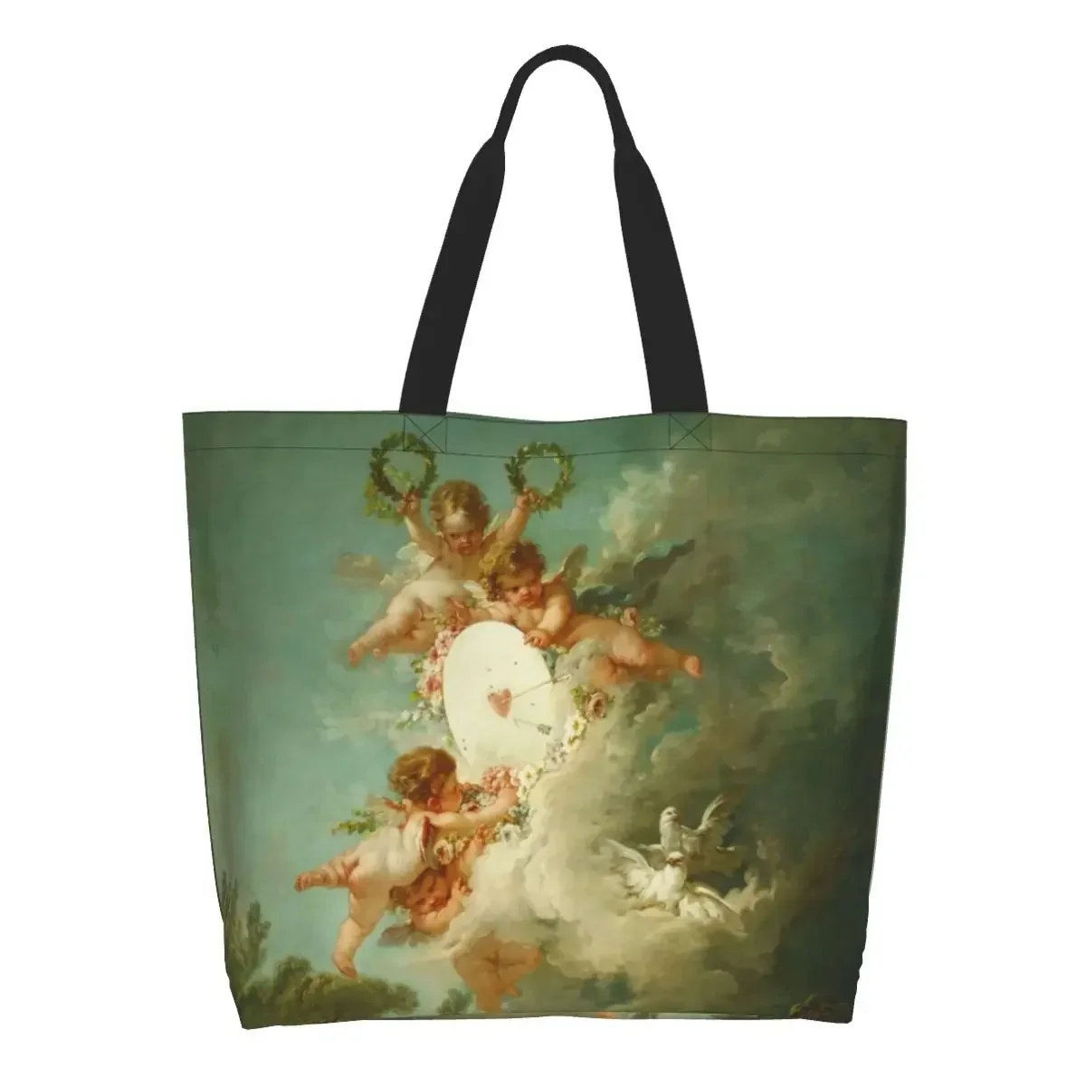 Cute Printing Mythological Angels Shopping Tote Bag Washable Canvas Shoulder Shopper Aesthetic Renaissance Cherubs Handbag