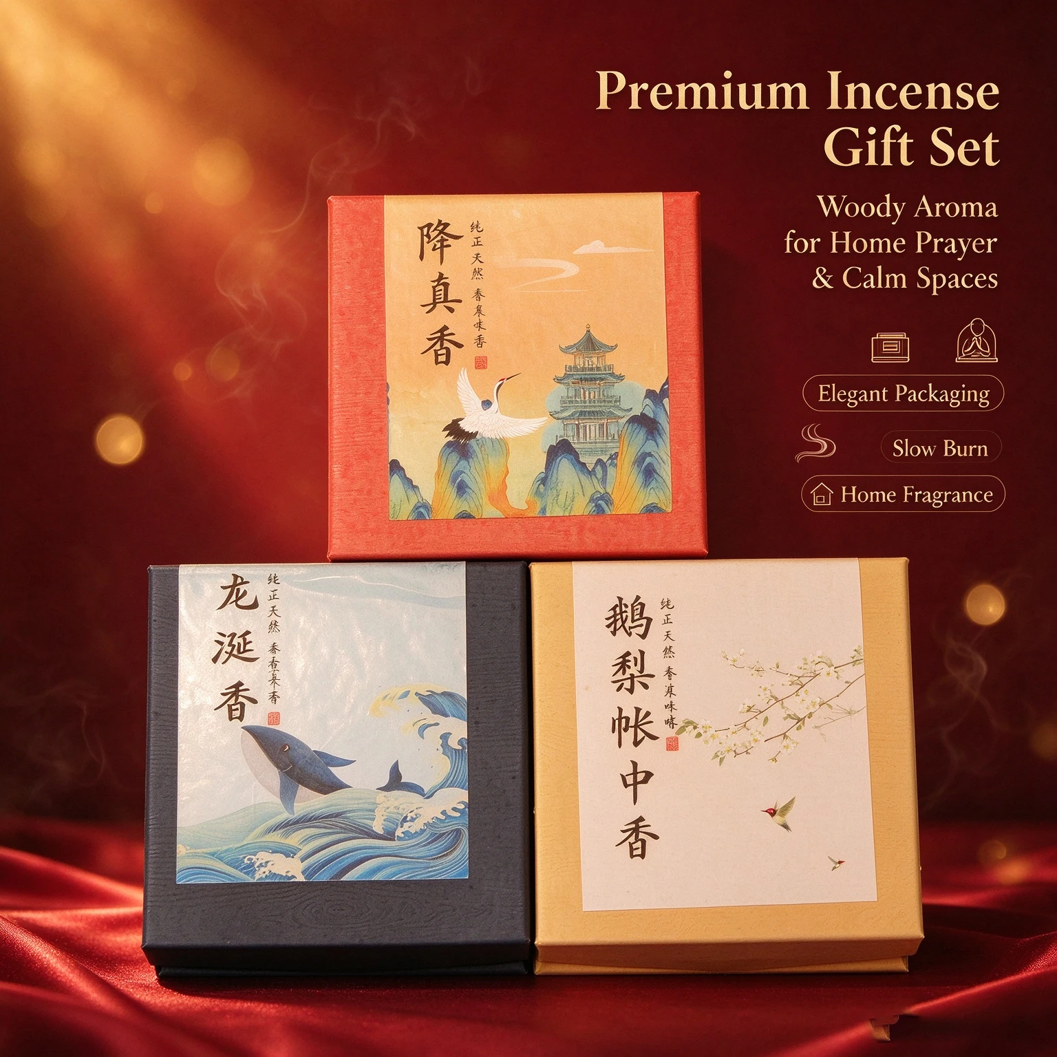 Premium Incense Gift Set Natural Woody Aroma Slow Burn For Home Prayer Meditation Room Fragrance Stress Relief