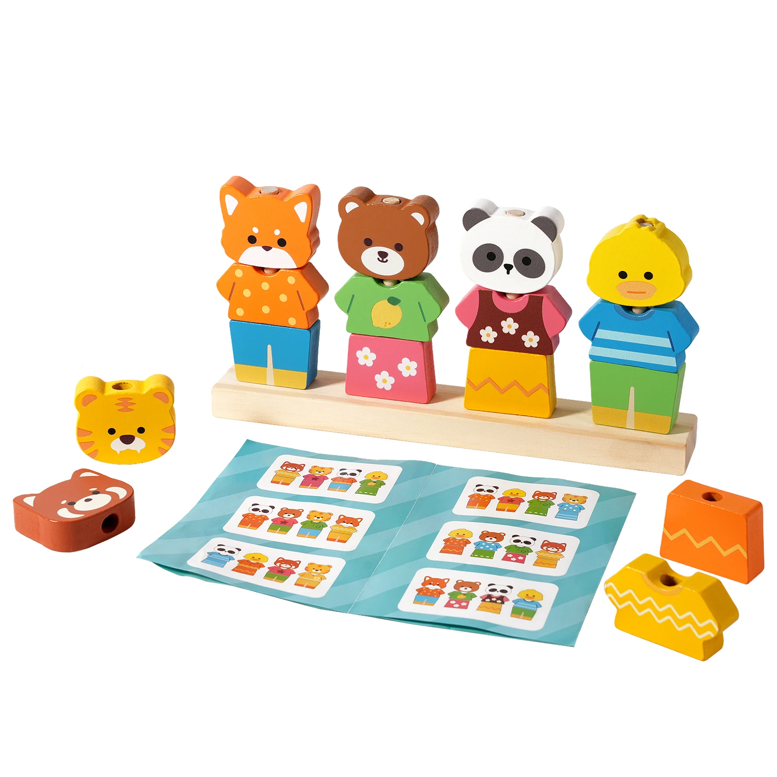 Montessori Wooden Animal Stacking & Dress Up Blocks Children's Early Education Change Clothes Dressing Game Colorful Puzzle