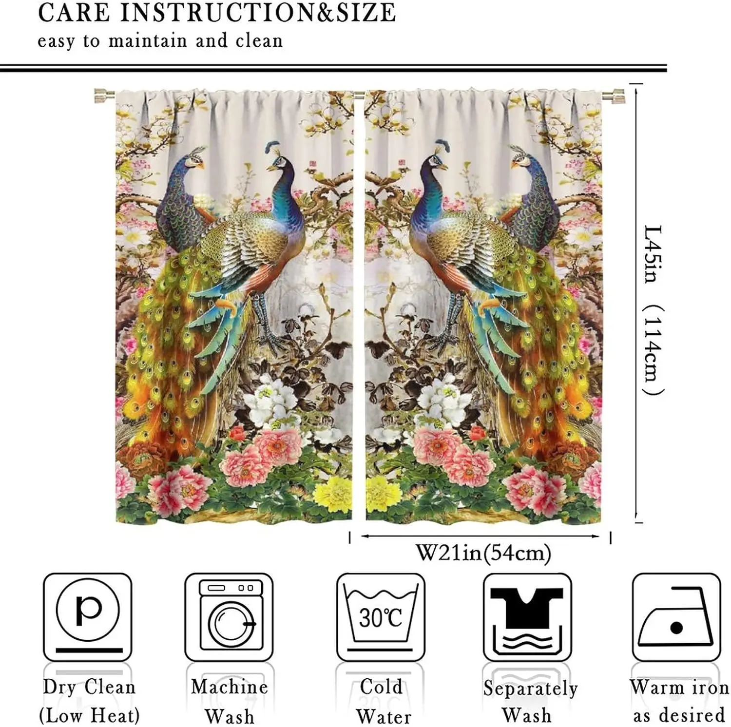 Luxury Peacock Floral Curtain Pair for Living Room Bedroom Window Drapery Elegant Tropical Pattern Home Decor Wall Hanging Panel