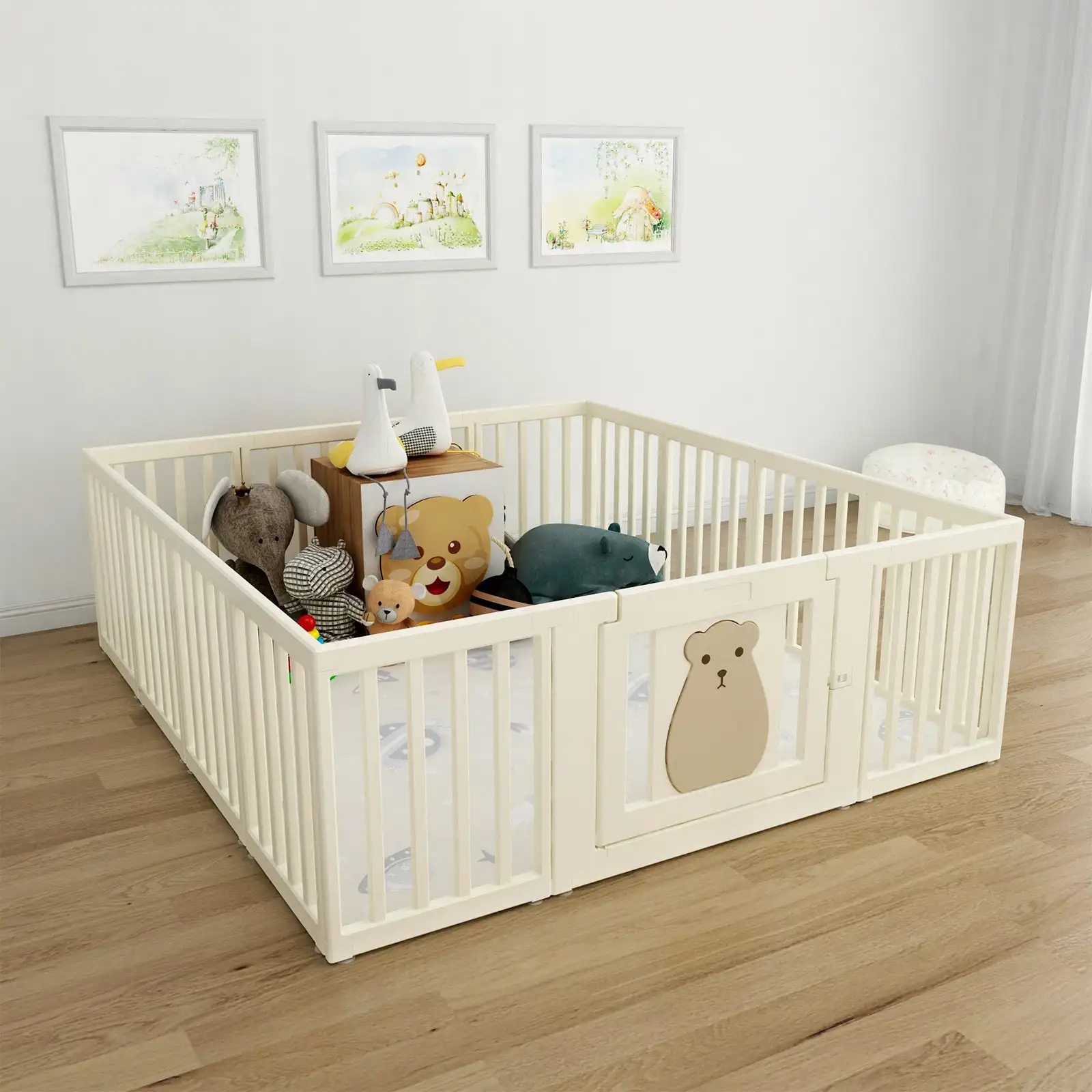 2023 White color very simple playpen high quality baby panel playpen furniture kids fence playpen for baby fence