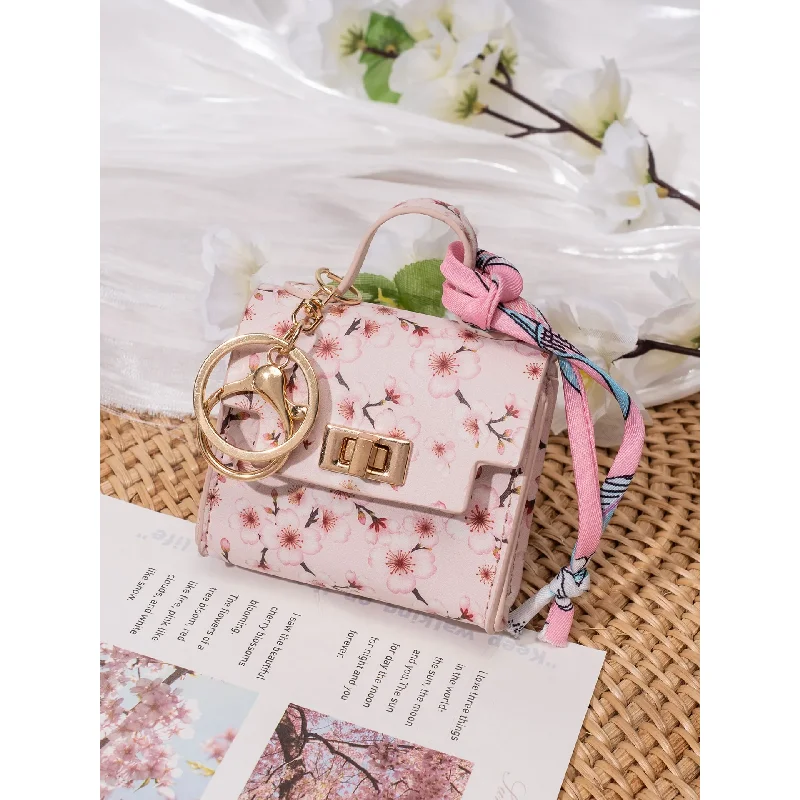 2026 Multi-style Mini Keychain Bag Pu Leather Coin Purse With Twilly Scarf