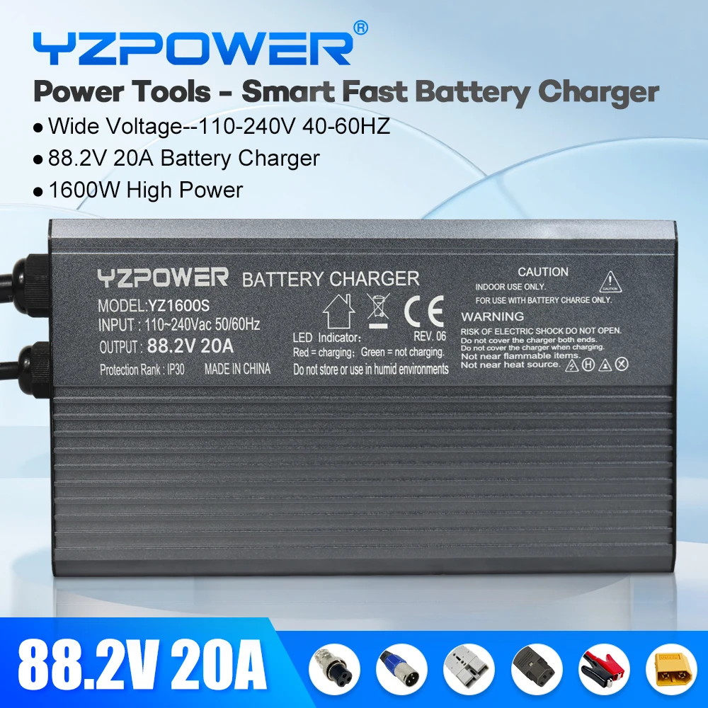 

YZPOWER 88.2V 20A lithium battery charger 21S high-efficiency intelligent charging 72V lithium battery pack power tool universal