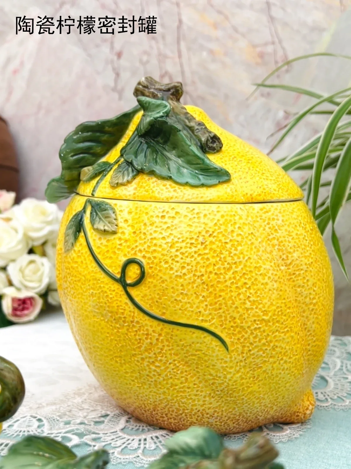 Sculpture Ceramic lemon Candy Tea Storage Jar Living Room Decoration Snack storage tank Kitchen Food Container