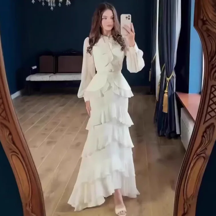 2025 Women Long Sleeve Spring Summer Elegant Dress Dresses High Waist Flowy Maxi Dress Matching Set Evening Dress
