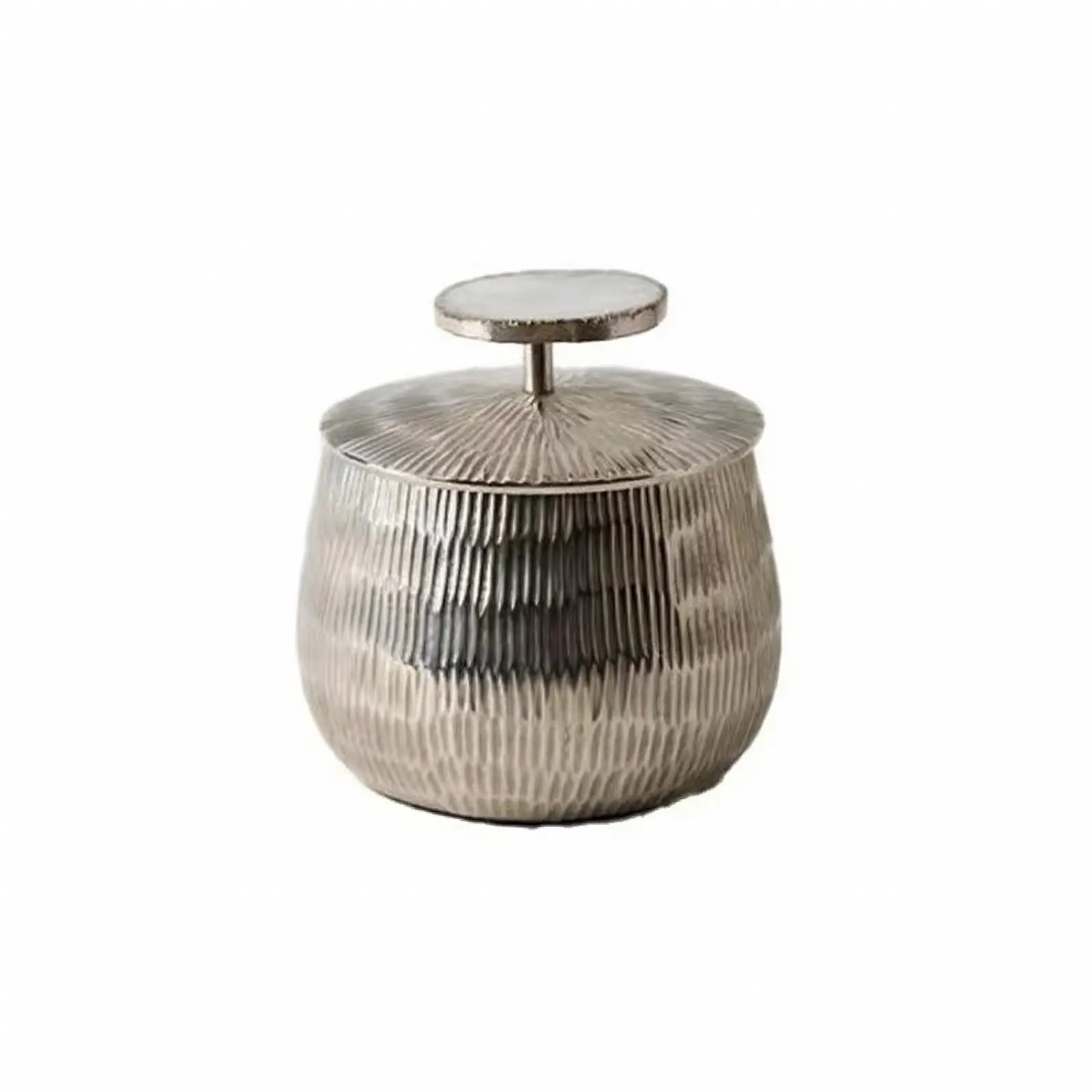 Silver Ribbed Jewelry Storage Container with Lid for Vanity Table Decor Organizer Box
