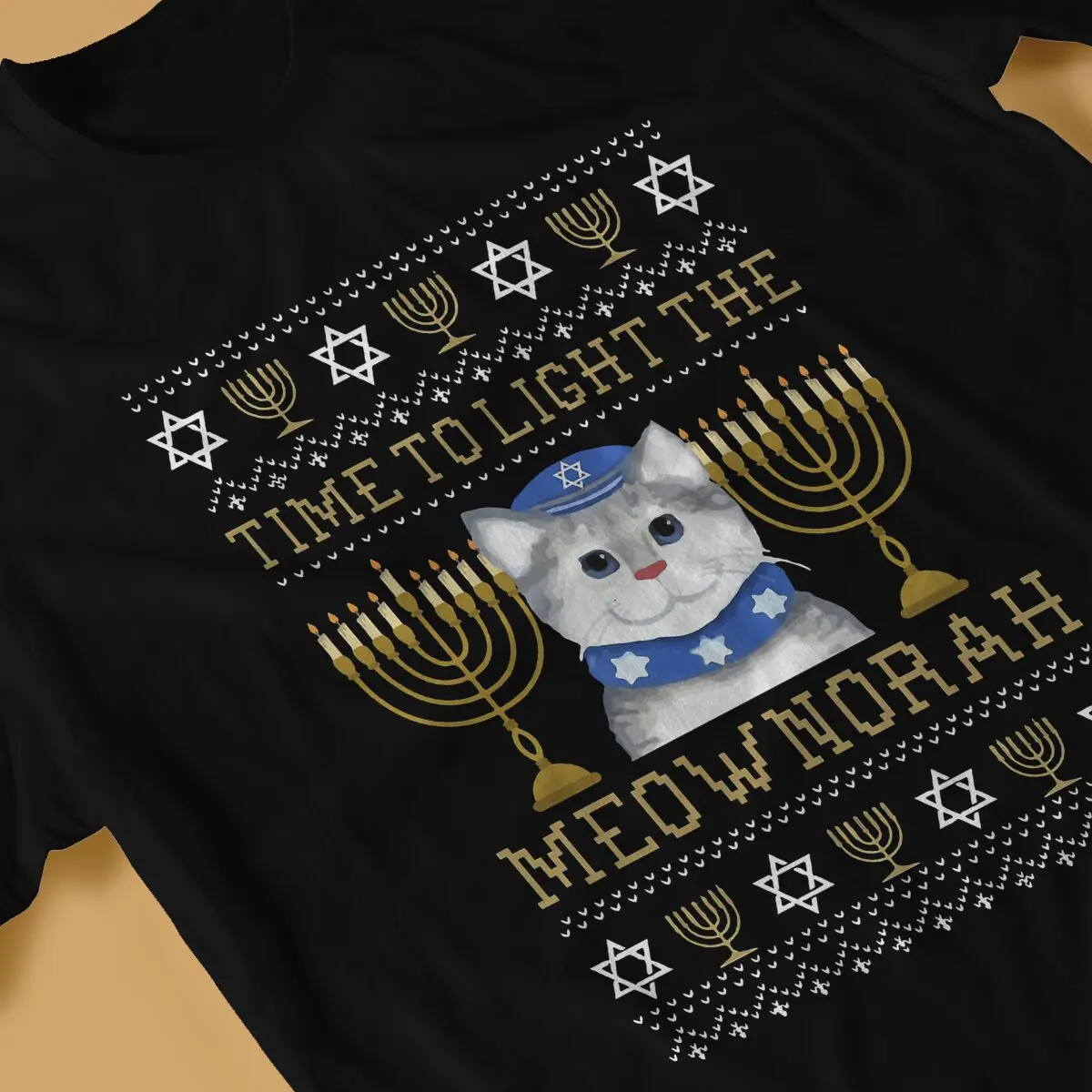 Jewish Menorah Light Man TShirt Light The Meownorah Jewish Cat Menorah Lover Hanukkah Distinctive T Shirt Harajuku  Hipster