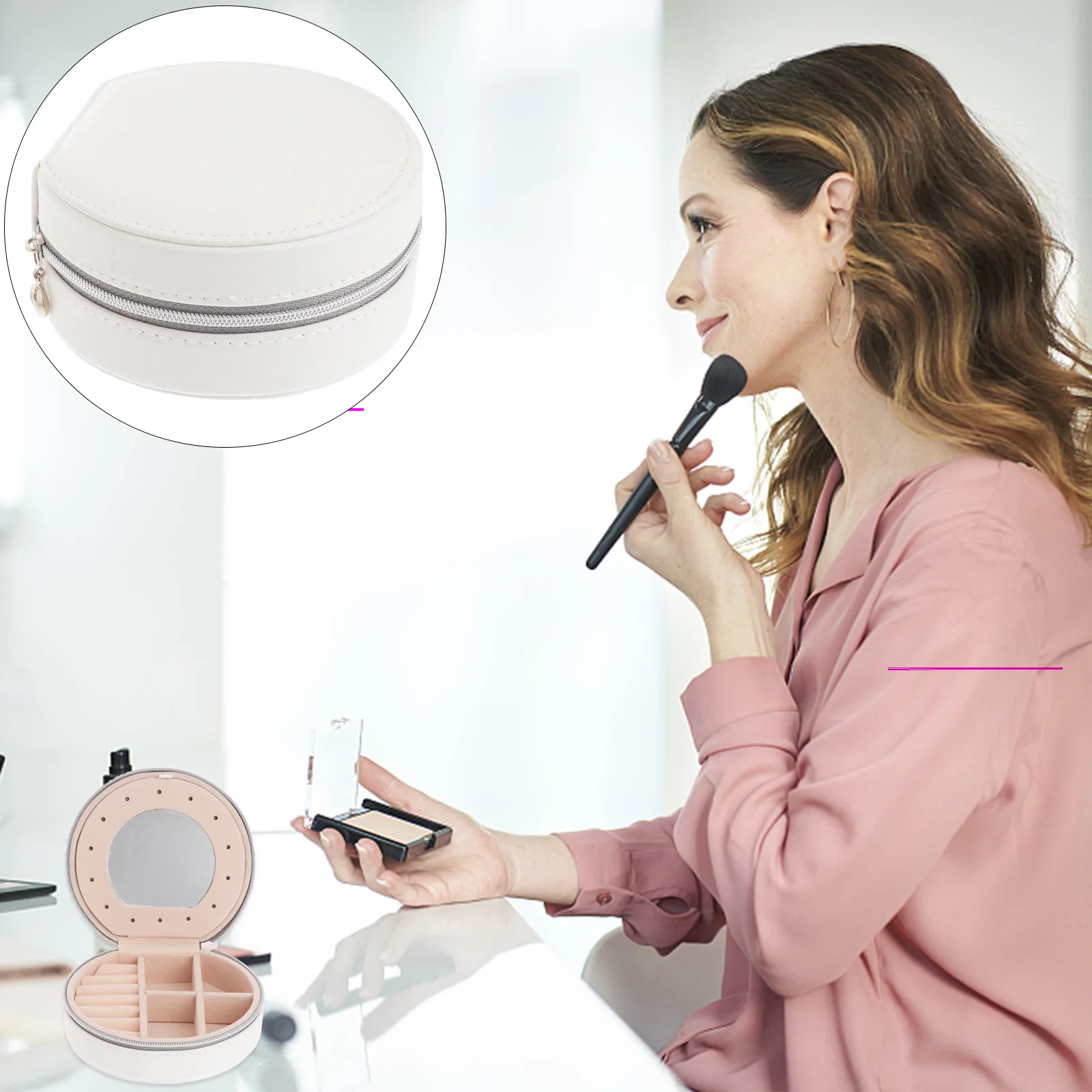 Multi-Layer PU Jewelry Organizer Round Portable Travel Case Small Compact Jewelry Storage Box Earrings Necklace Box